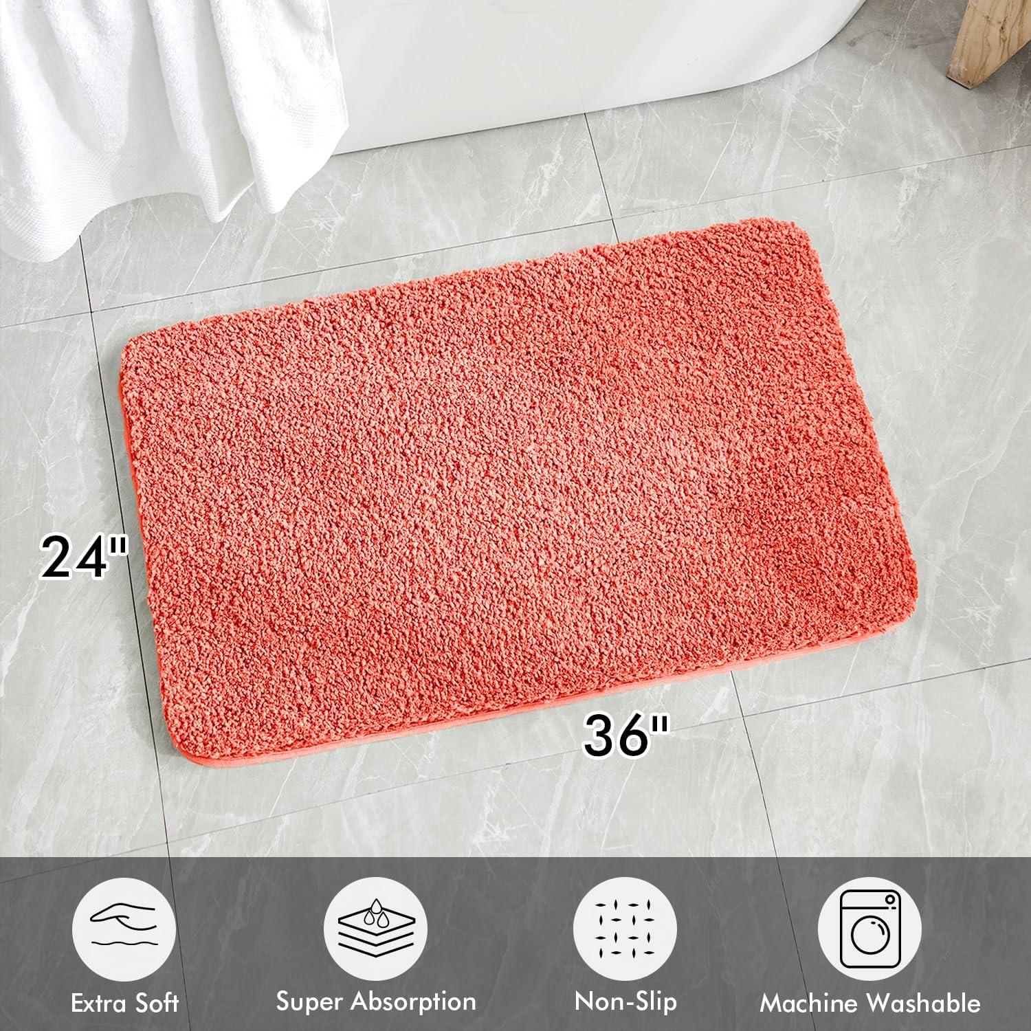 imageMIULEE Pink Bathroom Rugs Sets 2 Piece Including U Shaped Toilet Rug Soft Absorbent Bath Mats with Non Slip Rubber Backside for Bathroom Floor Tub Machine Washable Blush U 20x2420x30Living Coral