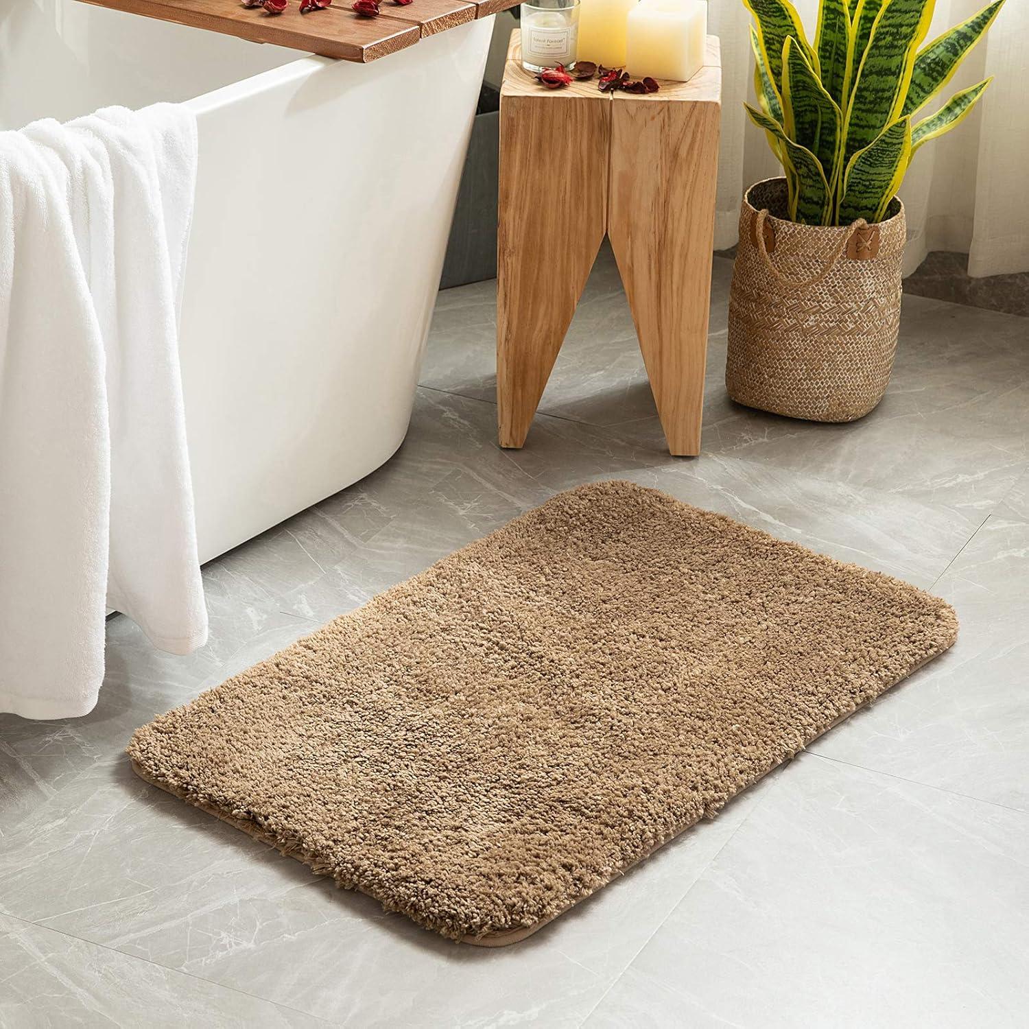 imageMIULEE Pink Bathroom Rugs Sets 2 Piece Including U Shaped Toilet Rug Soft Absorbent Bath Mats with Non Slip Rubber Backside for Bathroom Floor Tub Machine Washable Blush U 20x2420x30Light Brown