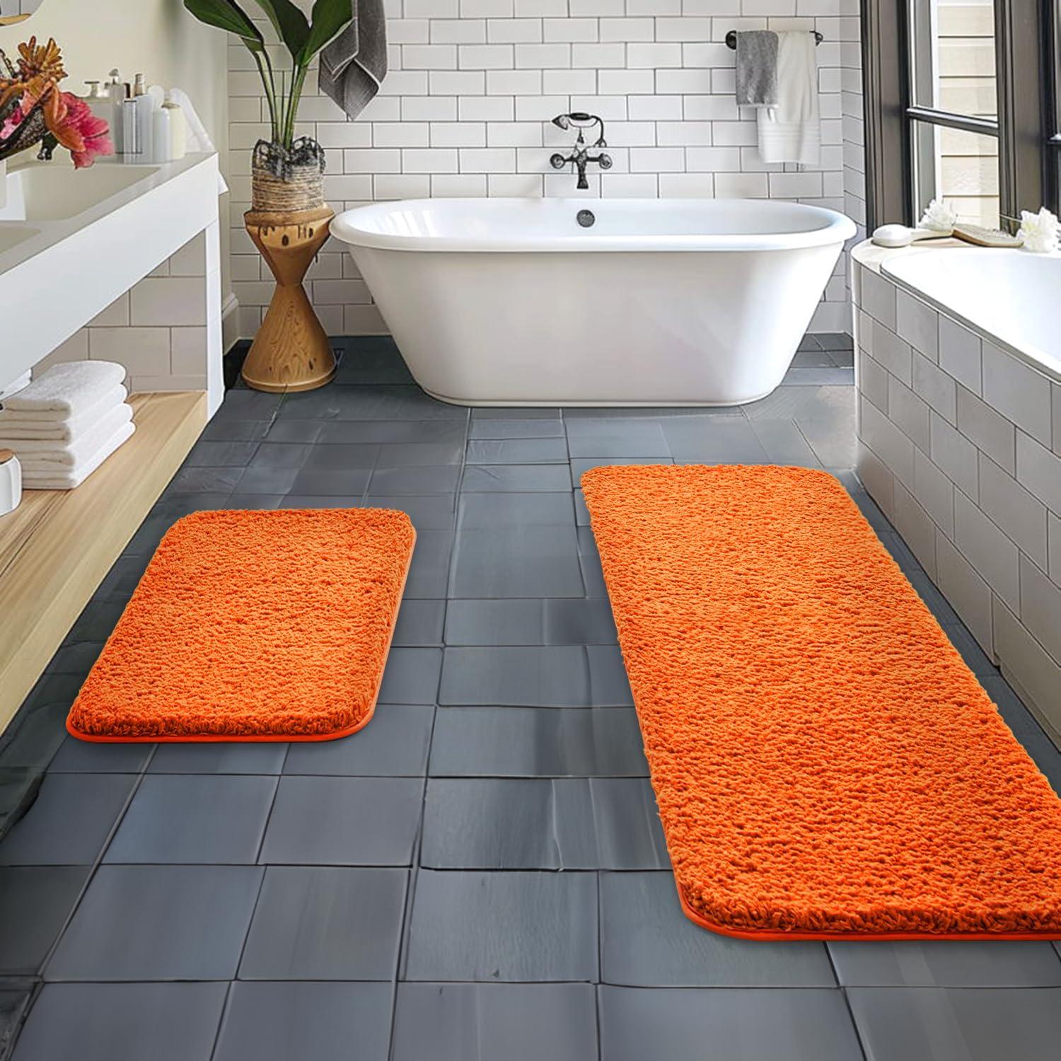 imageMIULEE Pink Bathroom Rugs Sets 2 Piece Including U Shaped Toilet Rug Soft Absorbent Bath Mats with Non Slip Rubber Backside for Bathroom Floor Tub Machine Washable Blush U 20x2420x30Orange