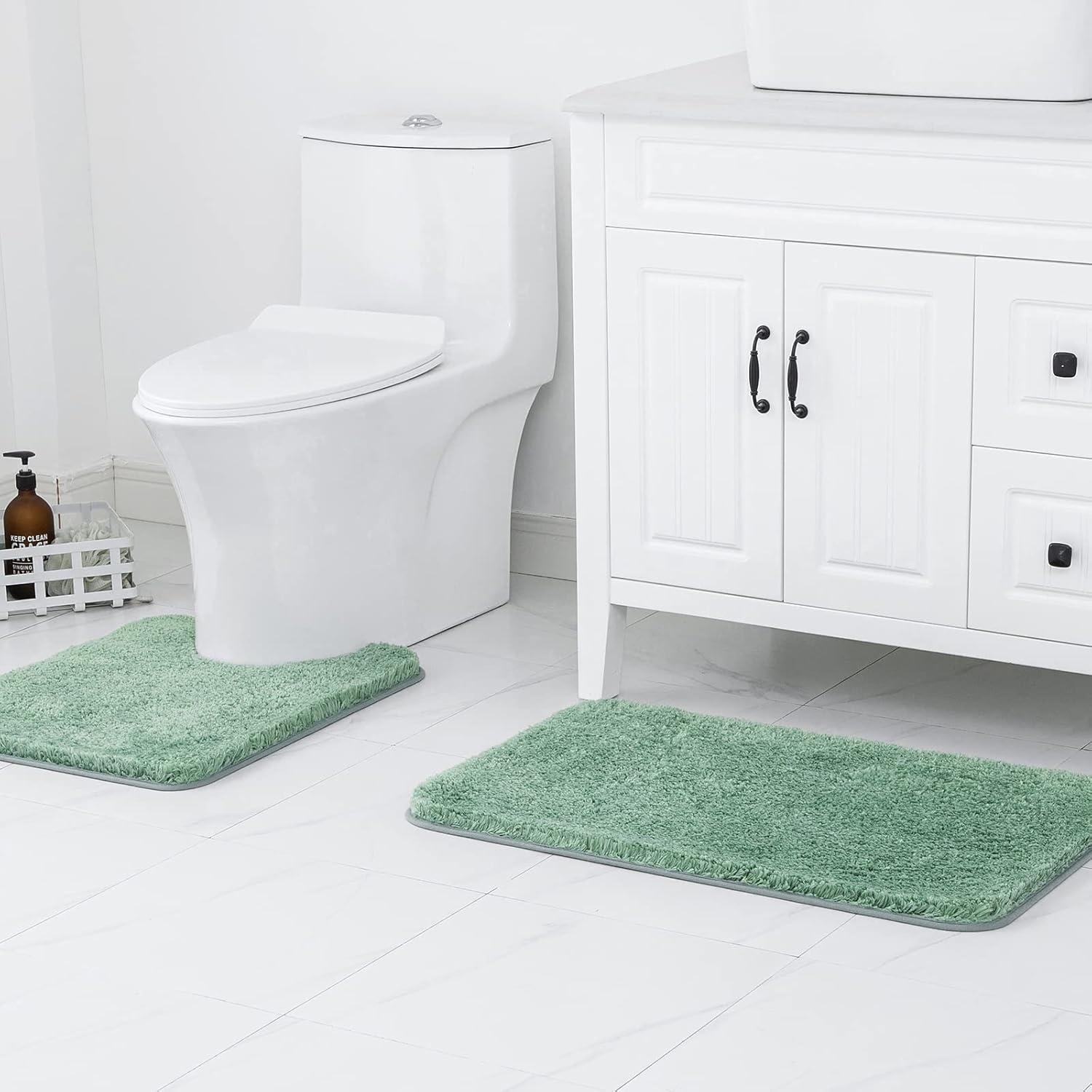 imageMIULEE Pink Bathroom Rugs Sets 2 Piece Including U Shaped Toilet Rug Soft Absorbent Bath Mats with Non Slip Rubber Backside for Bathroom Floor Tub Machine Washable Blush U 20x2420x30Sage Green