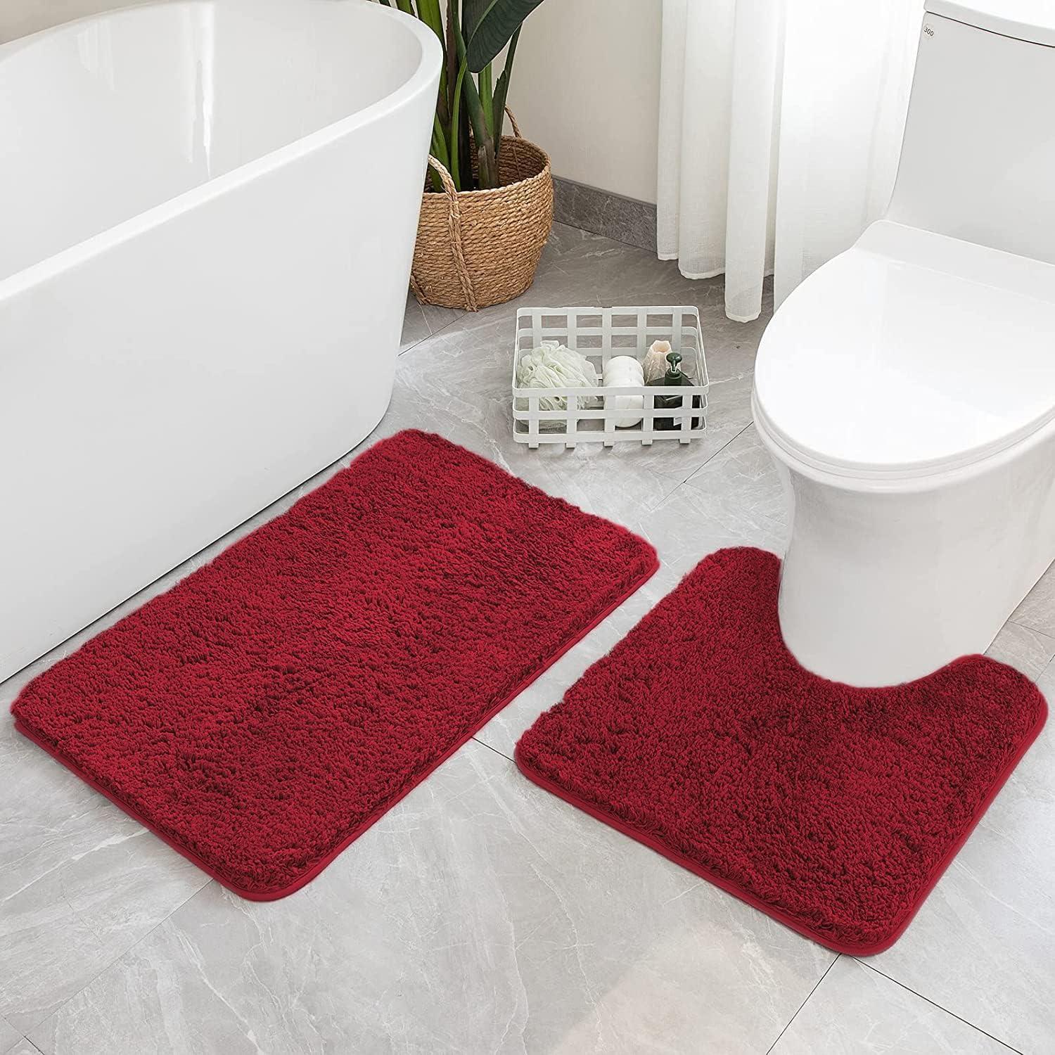 imageMIULEE Pink Bathroom Rugs Sets 2 Piece Including U Shaped Toilet Rug Soft Absorbent Bath Mats with Non Slip Rubber Backside for Bathroom Floor Tub Machine Washable Blush U 20x2420x30Red