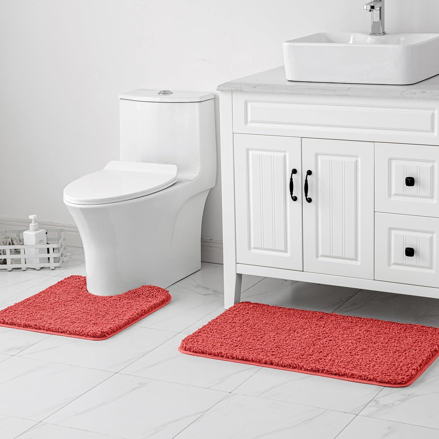 imageMIULEE Pink Bathroom Rugs Sets 2 Piece Including U Shaped Toilet Rug Soft Absorbent Bath Mats with Non Slip Rubber Backside for Bathroom Floor Tub Machine Washable Blush U 20x2420x30Coral