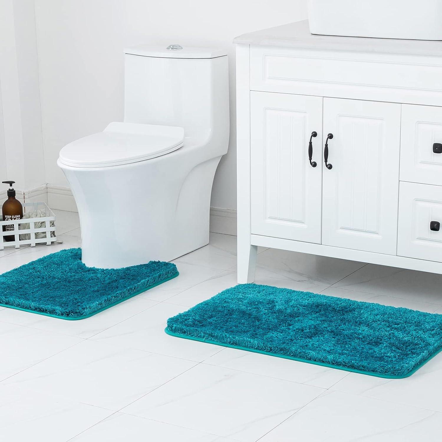 imageMIULEE Pink Bathroom Rugs Sets 2 Piece Including U Shaped Toilet Rug Soft Absorbent Bath Mats with Non Slip Rubber Backside for Bathroom Floor Tub Machine Washable Blush U 20x2420x30Teal