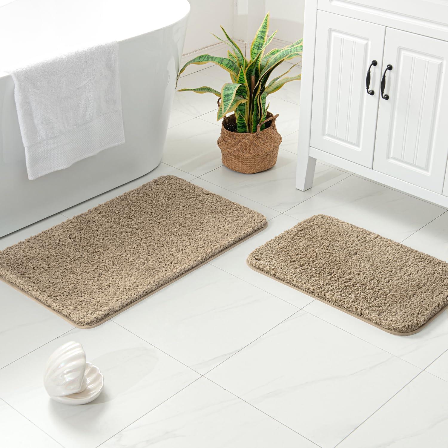 imageMIULEE Pink Bathroom Rugs Sets 2 Piece Including U Shaped Toilet Rug Soft Absorbent Bath Mats with Non Slip Rubber Backside for Bathroom Floor Tub Machine Washable Blush U 20x2420x30Tan