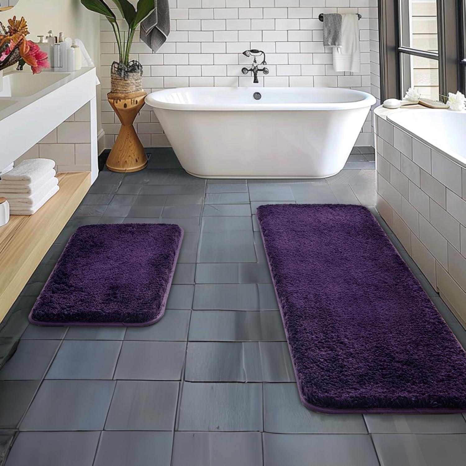 imageMIULEE Pink Bathroom Rugs Sets 2 Piece Including U Shaped Toilet Rug Soft Absorbent Bath Mats with Non Slip Rubber Backside for Bathroom Floor Tub Machine Washable Blush U 20x2420x30Dark Purple