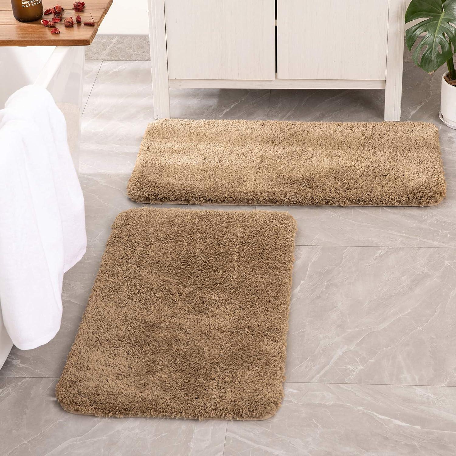 imageMIULEE Pink Bathroom Rugs Sets 2 Piece Including U Shaped Toilet Rug Soft Absorbent Bath Mats with Non Slip Rubber Backside for Bathroom Floor Tub Machine Washable Blush U 20x2420x30Light Brown