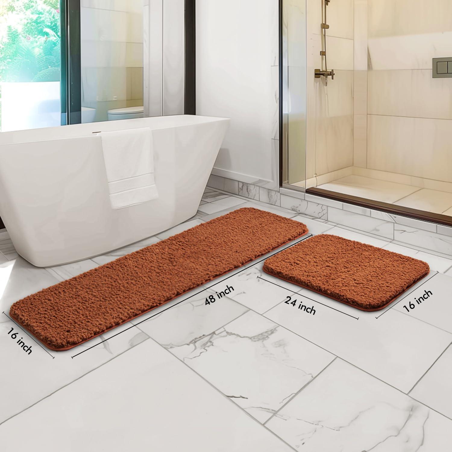 imageMIULEE Pink Bathroom Rugs Sets 2 Piece Including U Shaped Toilet Rug Soft Absorbent Bath Mats with Non Slip Rubber Backside for Bathroom Floor Tub Machine Washable Blush U 20x2420x30Burnt Orange