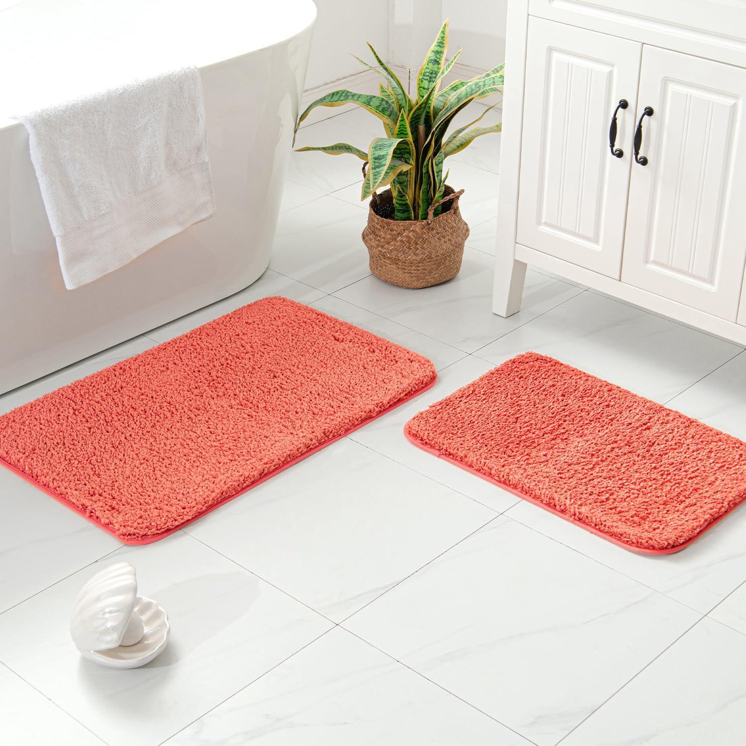 imageMIULEE Pink Bathroom Rugs Sets 2 Piece Including U Shaped Toilet Rug Soft Absorbent Bath Mats with Non Slip Rubber Backside for Bathroom Floor Tub Machine Washable Blush U 20x2420x30Living Coral
