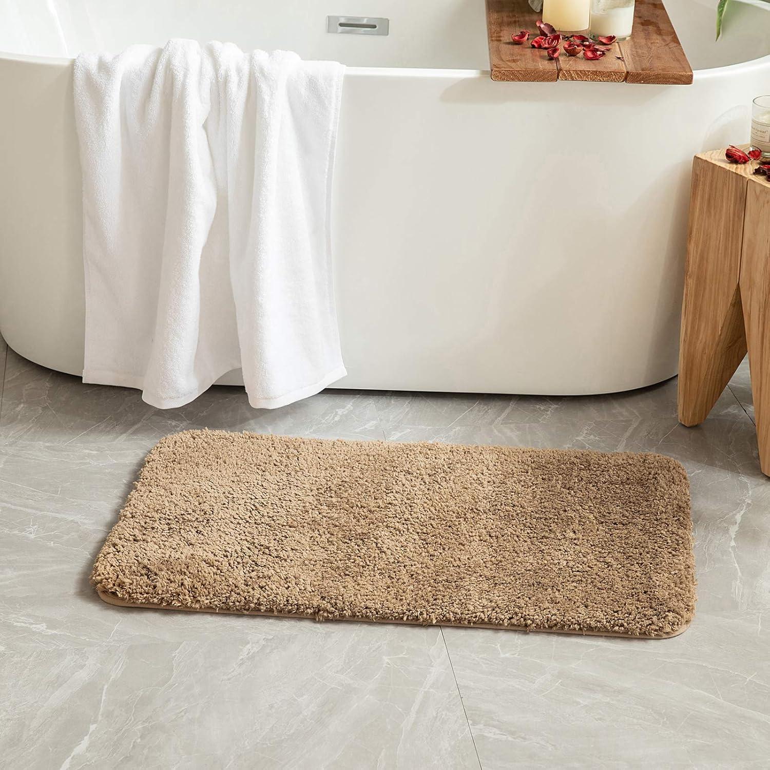 imageMIULEE Pink Bathroom Rugs Sets 2 Piece Including U Shaped Toilet Rug Soft Absorbent Bath Mats with Non Slip Rubber Backside for Bathroom Floor Tub Machine Washable Blush U 20x2420x30Light Brown