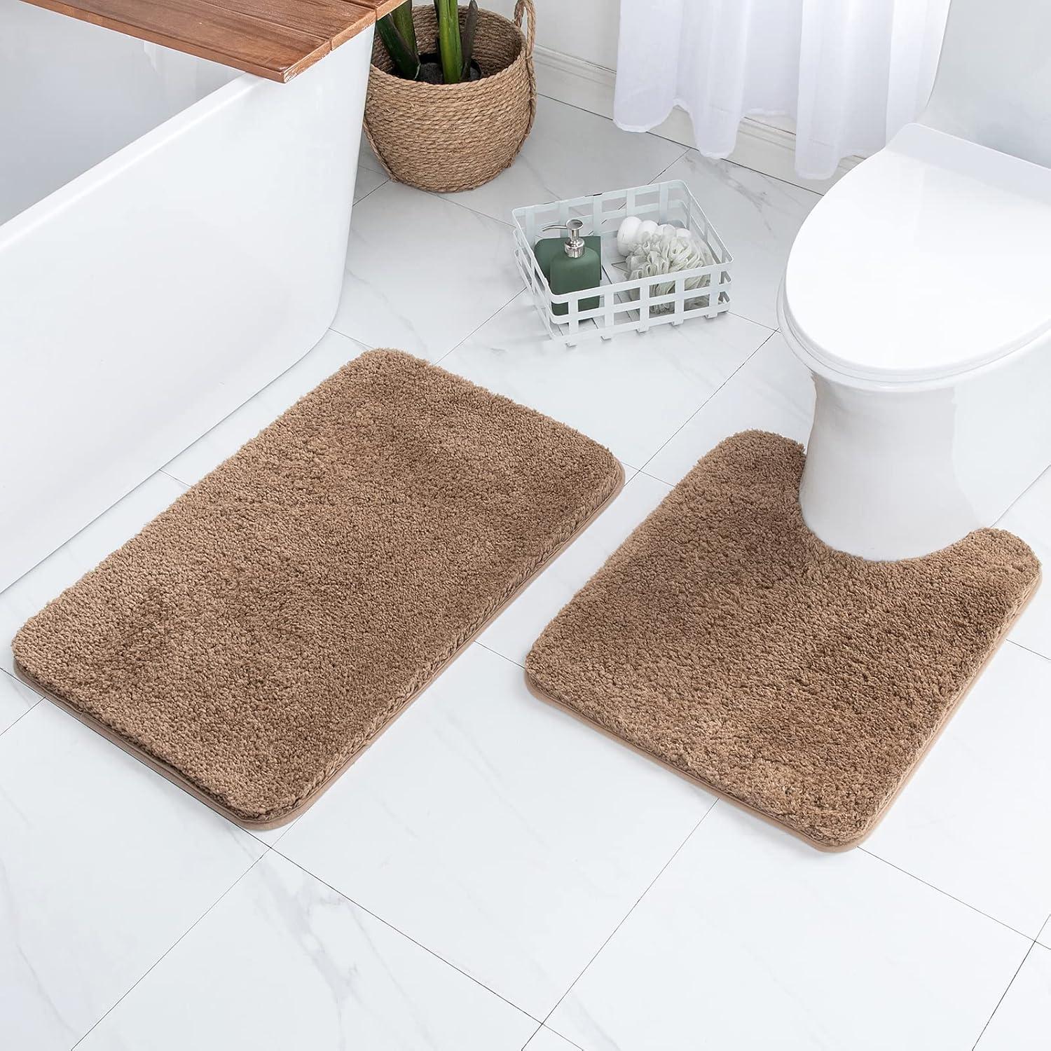imageMIULEE Pink Bathroom Rugs Sets 2 Piece Including U Shaped Toilet Rug Soft Absorbent Bath Mats with Non Slip Rubber Backside for Bathroom Floor Tub Machine Washable Blush U 20x2420x30Light Brown