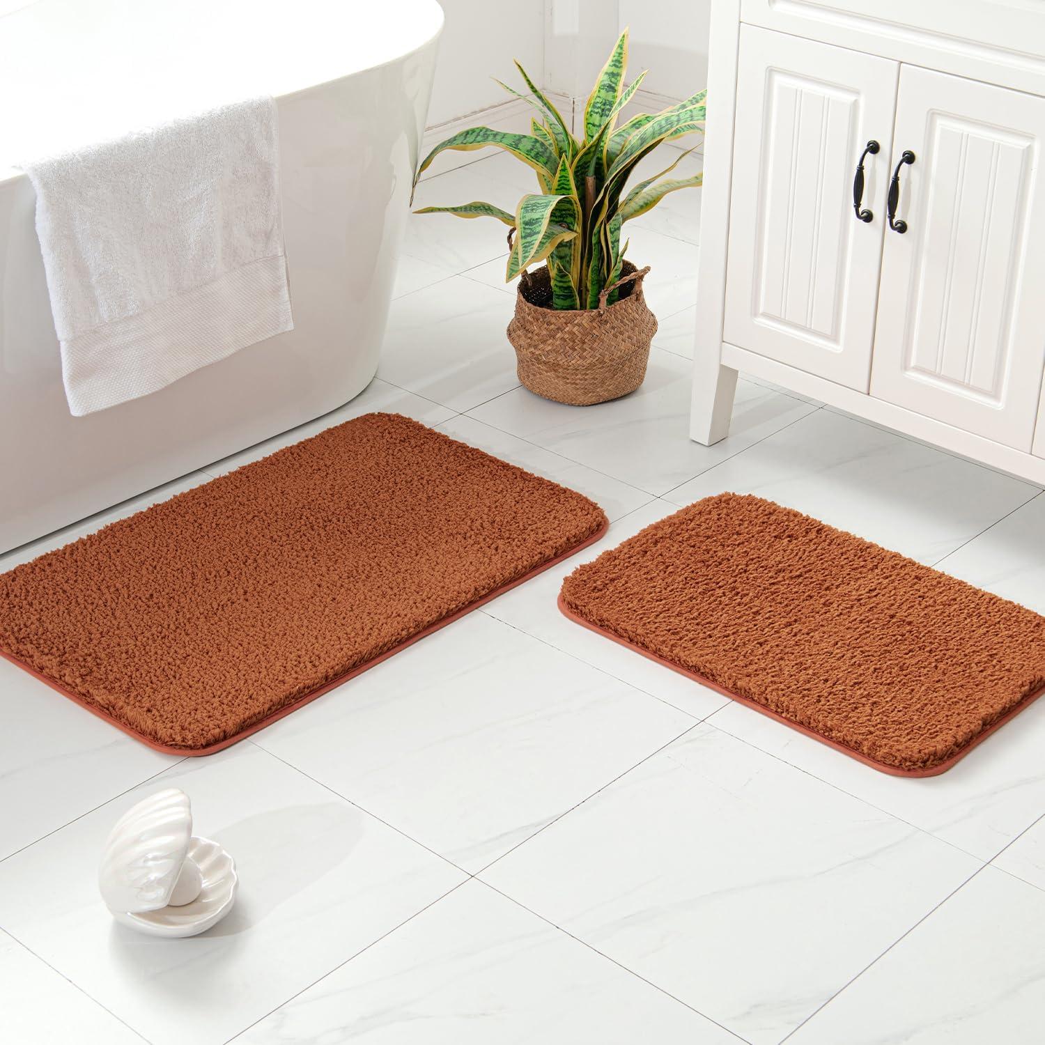 imageMIULEE Pink Bathroom Rugs Sets 2 Piece Including U Shaped Toilet Rug Soft Absorbent Bath Mats with Non Slip Rubber Backside for Bathroom Floor Tub Machine Washable Blush U 20x2420x30Burnt Orange