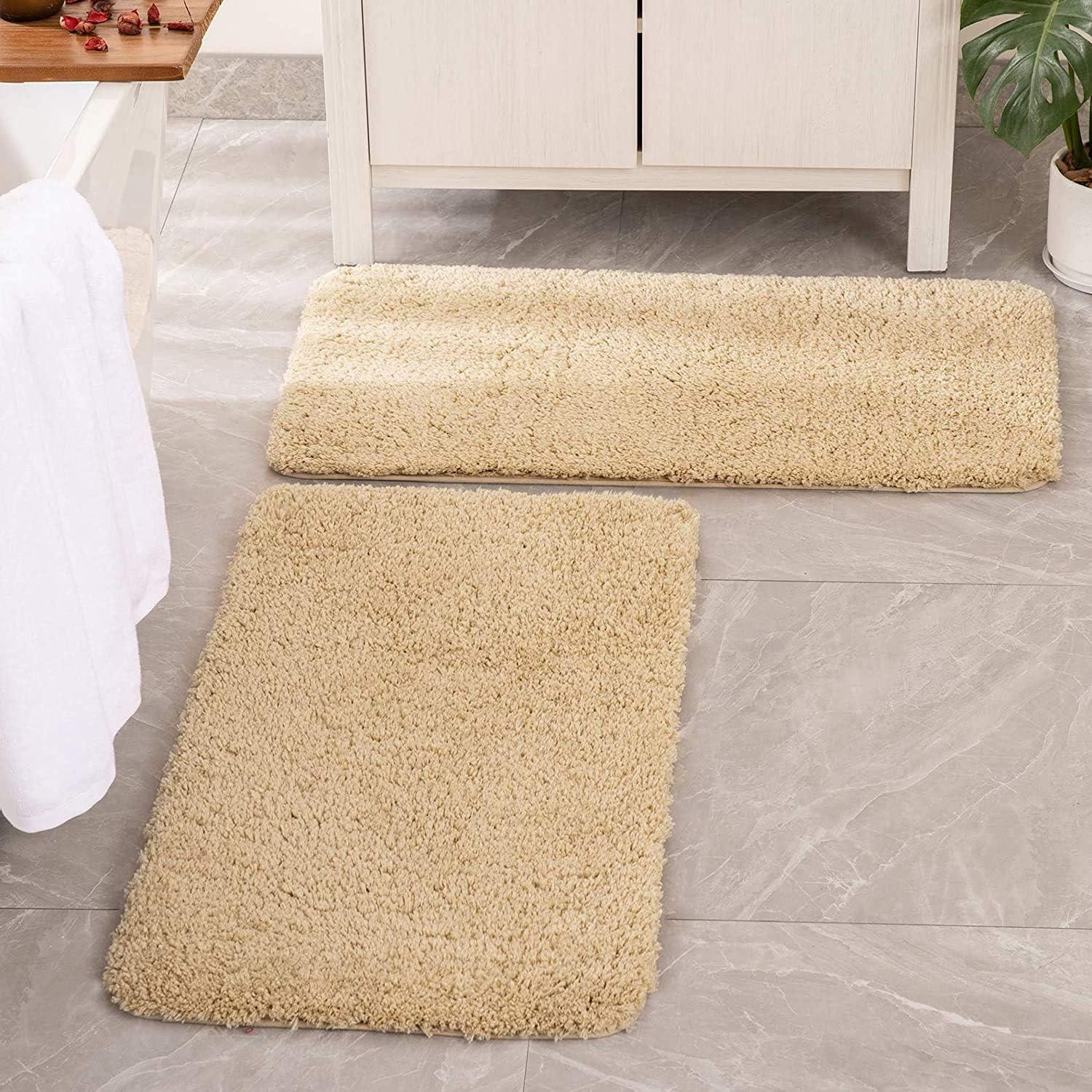 imageMIULEE Pink Bathroom Rugs Sets 2 Piece Including U Shaped Toilet Rug Soft Absorbent Bath Mats with Non Slip Rubber Backside for Bathroom Floor Tub Machine Washable Blush U 20x2420x30Camel