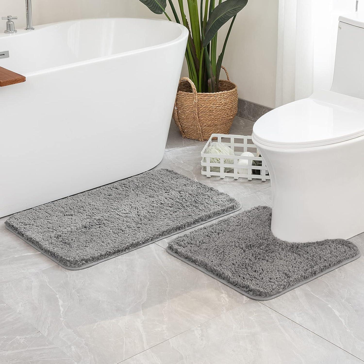 imageMIULEE Pink Bathroom Rugs Sets 2 Piece Including U Shaped Toilet Rug Soft Absorbent Bath Mats with Non Slip Rubber Backside for Bathroom Floor Tub Machine Washable Blush U 20x2420x30Grey