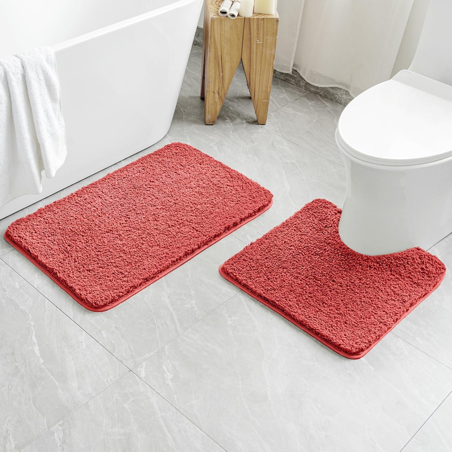 imageMIULEE Pink Bathroom Rugs Sets 2 Piece Including U Shaped Toilet Rug Soft Absorbent Bath Mats with Non Slip Rubber Backside for Bathroom Floor Tub Machine Washable Blush U 20x2420x30Coral