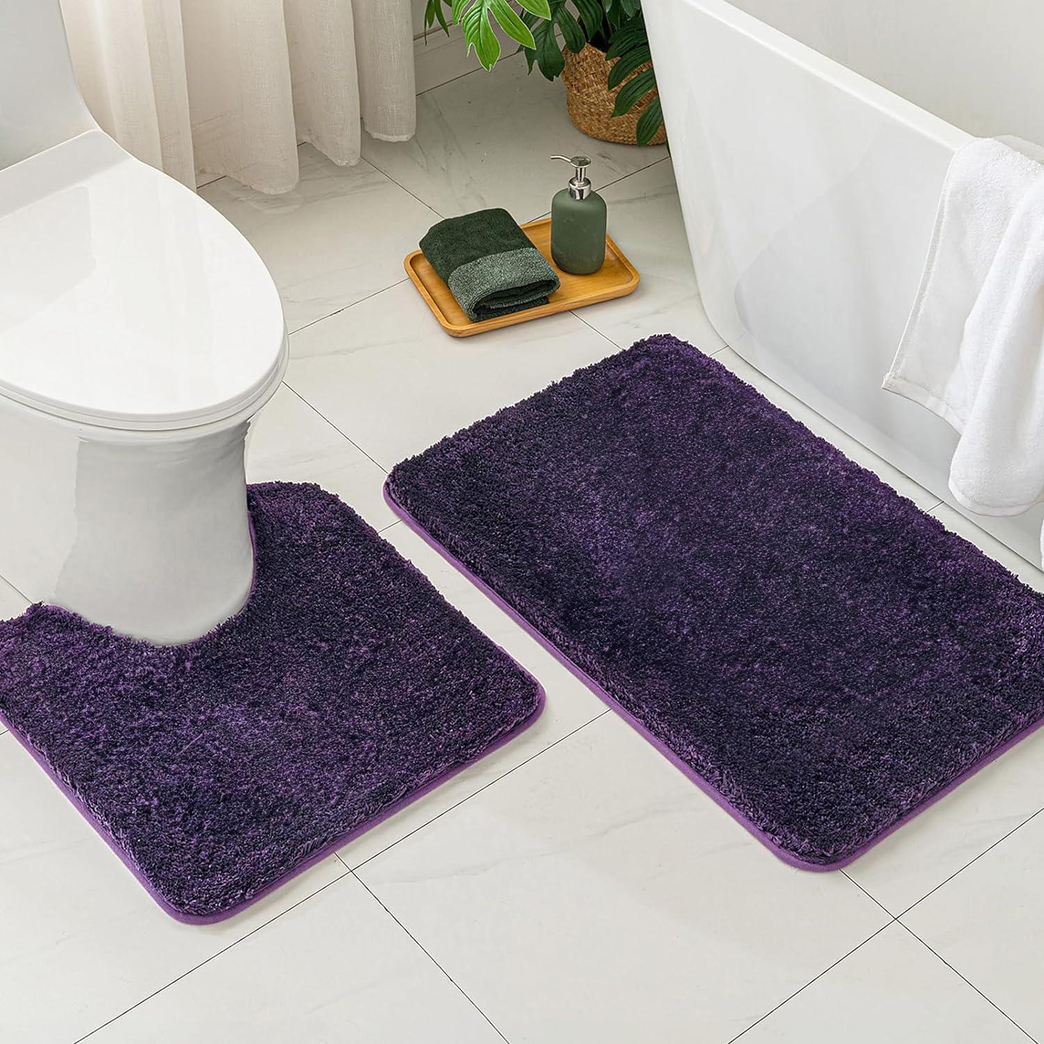imageMIULEE Pink Bathroom Rugs Sets 2 Piece Including U Shaped Toilet Rug Soft Absorbent Bath Mats with Non Slip Rubber Backside for Bathroom Floor Tub Machine Washable Blush U 20x2420x30Dark Purple