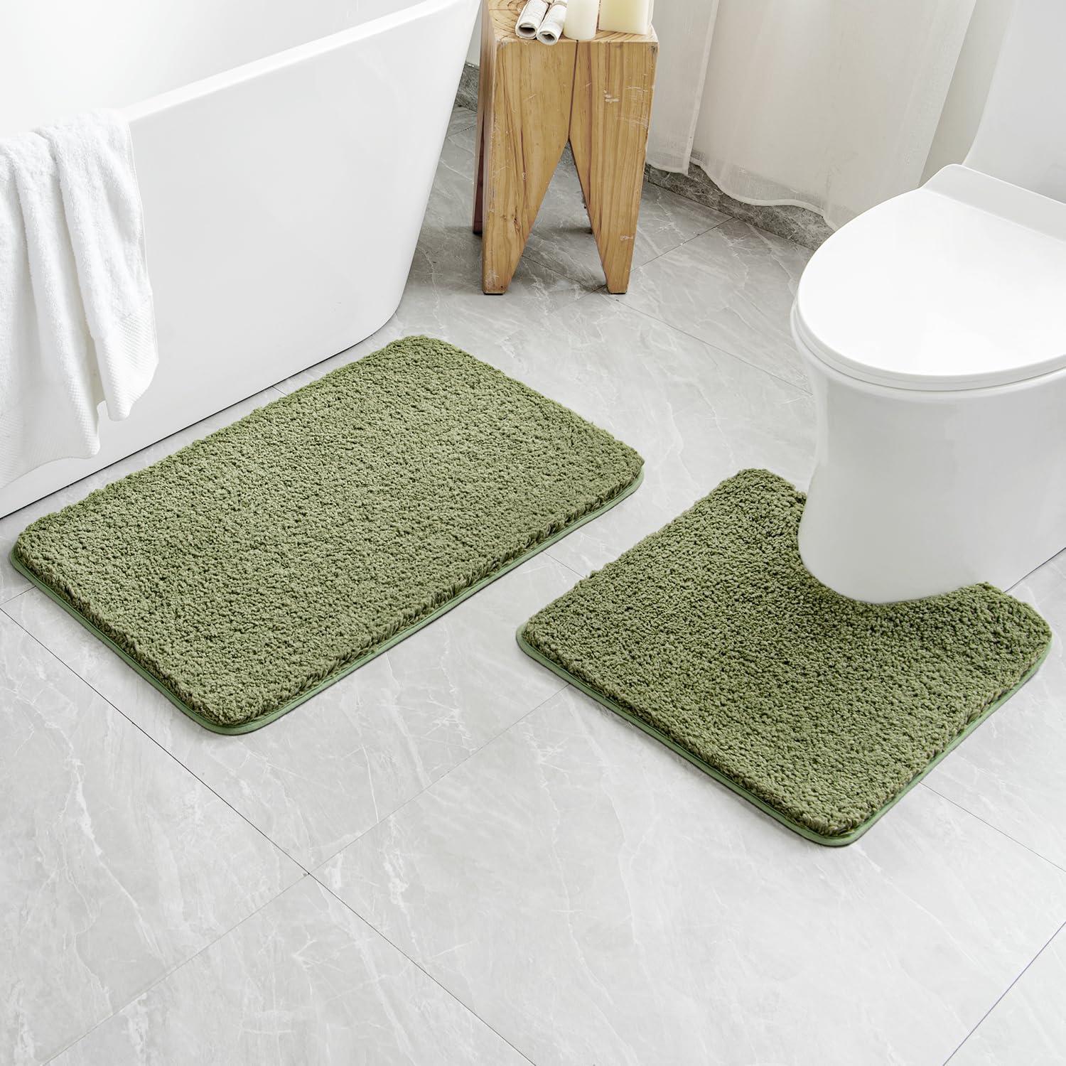 imageMIULEE Pink Bathroom Rugs Sets 2 Piece Including U Shaped Toilet Rug Soft Absorbent Bath Mats with Non Slip Rubber Backside for Bathroom Floor Tub Machine Washable Blush U 20x2420x30Sage
