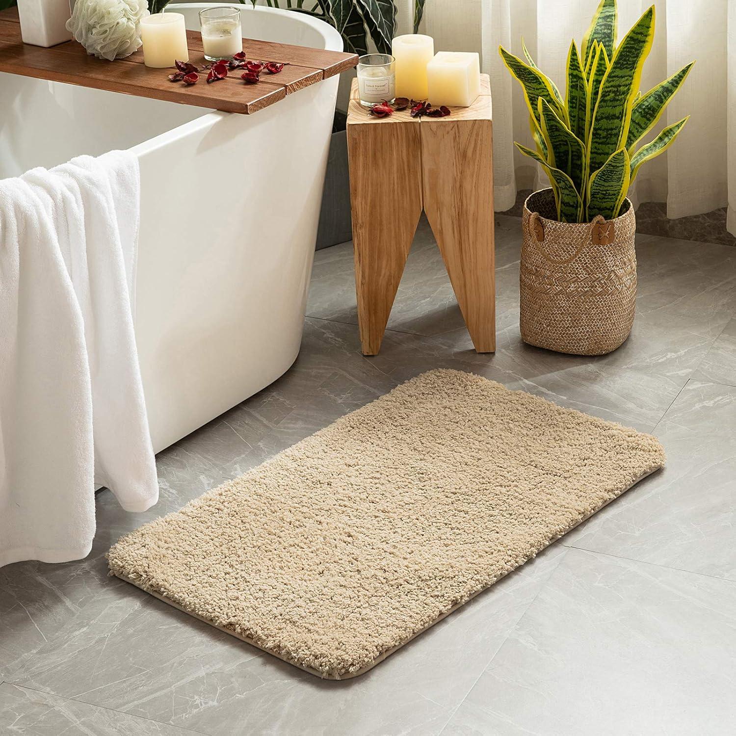 imageMIULEE Pink Bathroom Rugs Sets 2 Piece Including U Shaped Toilet Rug Soft Absorbent Bath Mats with Non Slip Rubber Backside for Bathroom Floor Tub Machine Washable Blush U 20x2420x30Camel