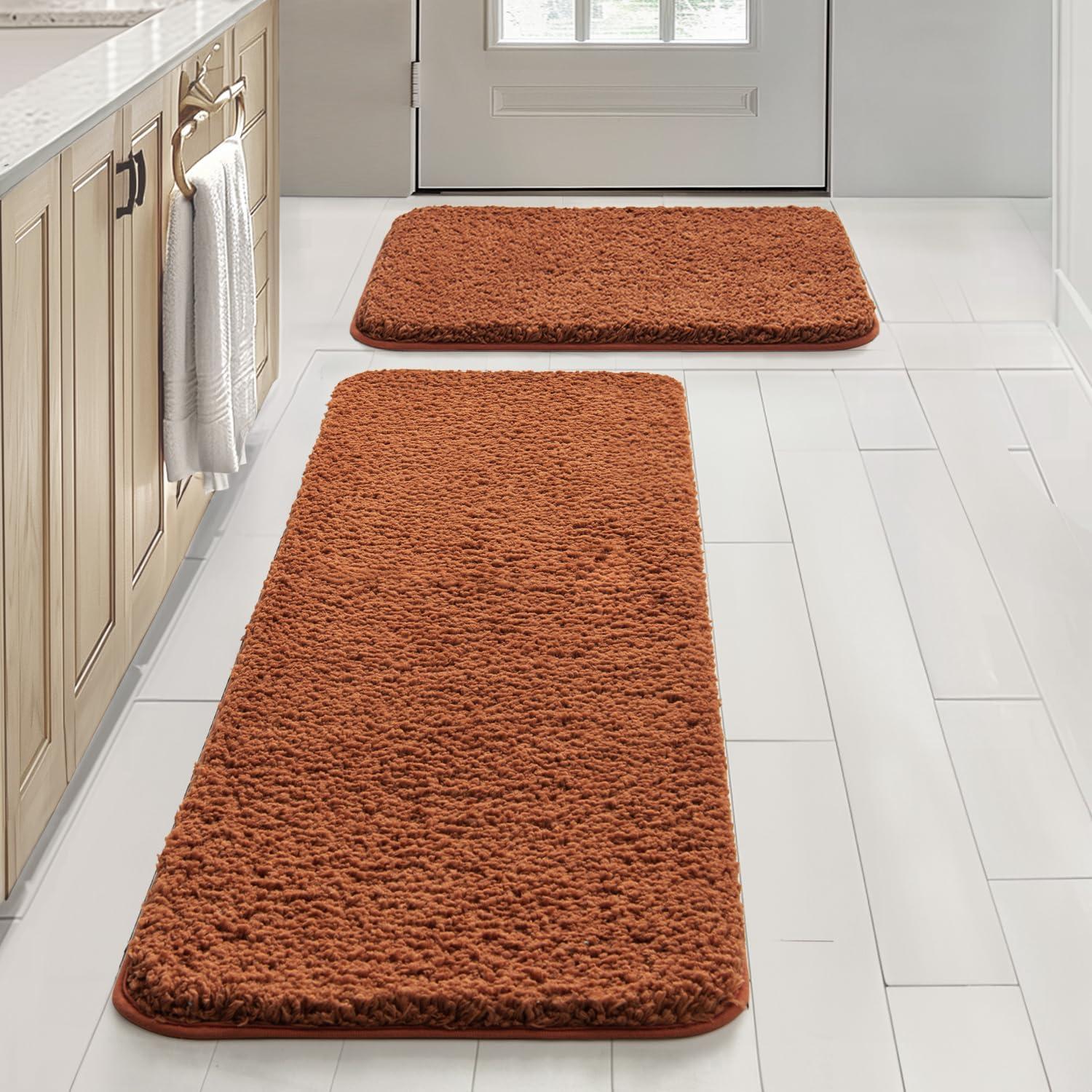 imageMIULEE Pink Bathroom Rugs Sets 2 Piece Including U Shaped Toilet Rug Soft Absorbent Bath Mats with Non Slip Rubber Backside for Bathroom Floor Tub Machine Washable Blush U 20x2420x30Burnt Orange