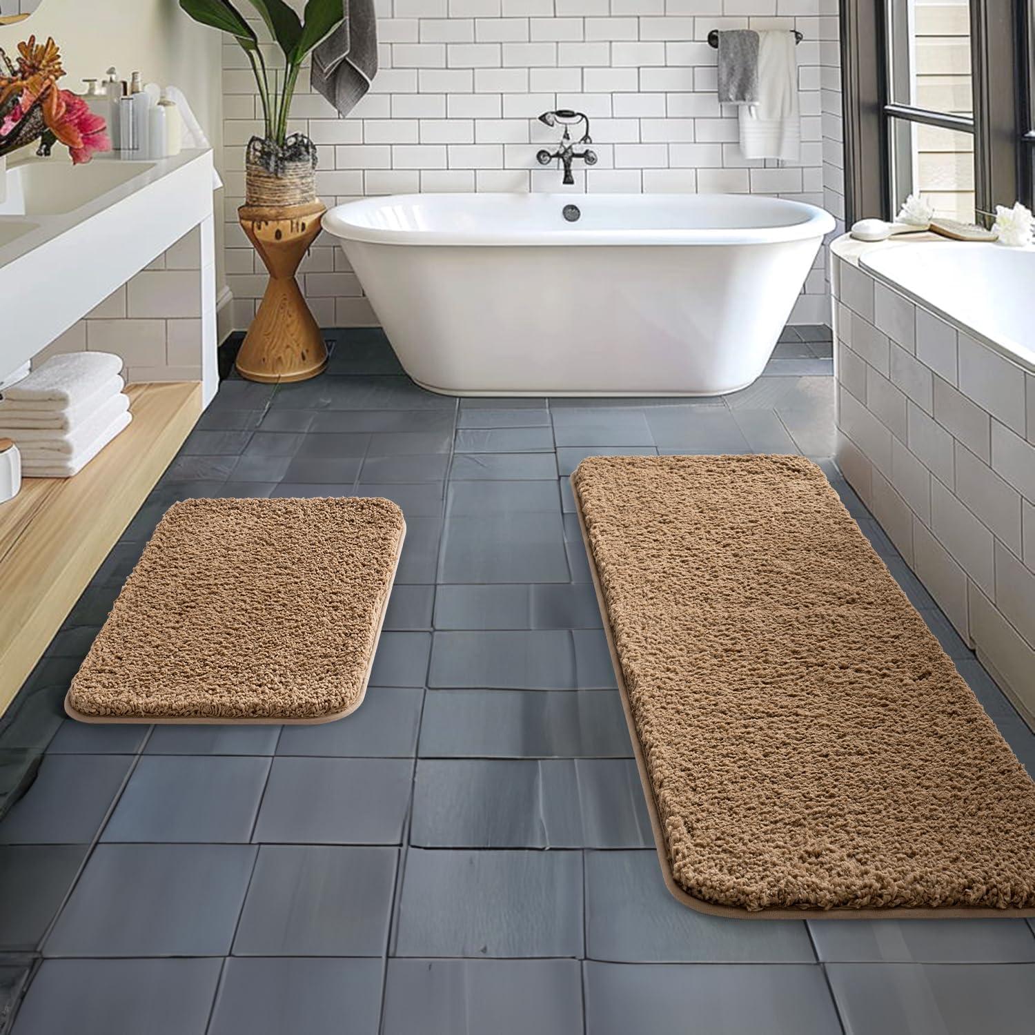 imageMIULEE Pink Bathroom Rugs Sets 2 Piece Including U Shaped Toilet Rug Soft Absorbent Bath Mats with Non Slip Rubber Backside for Bathroom Floor Tub Machine Washable Blush U 20x2420x30Light Brown