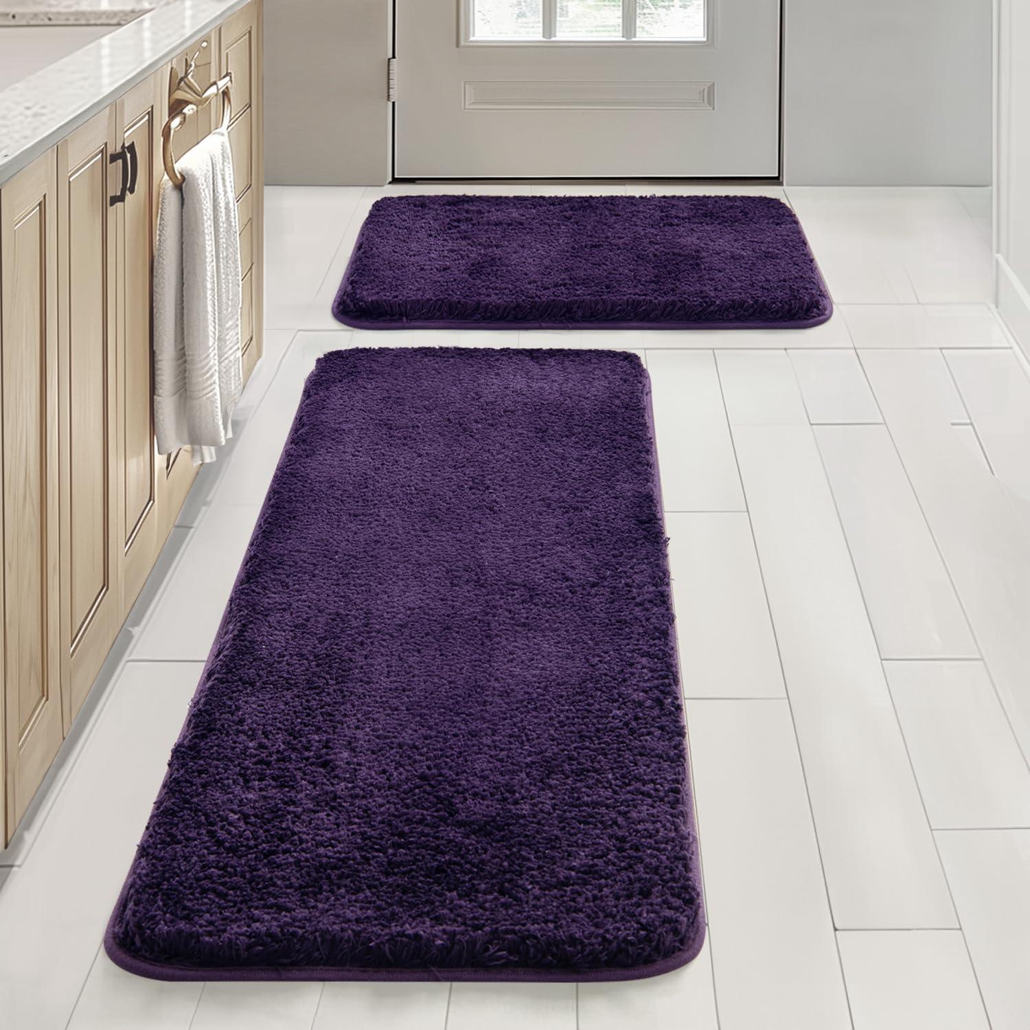 imageMIULEE Pink Bathroom Rugs Sets 2 Piece Including U Shaped Toilet Rug Soft Absorbent Bath Mats with Non Slip Rubber Backside for Bathroom Floor Tub Machine Washable Blush U 20x2420x30Dark Purple