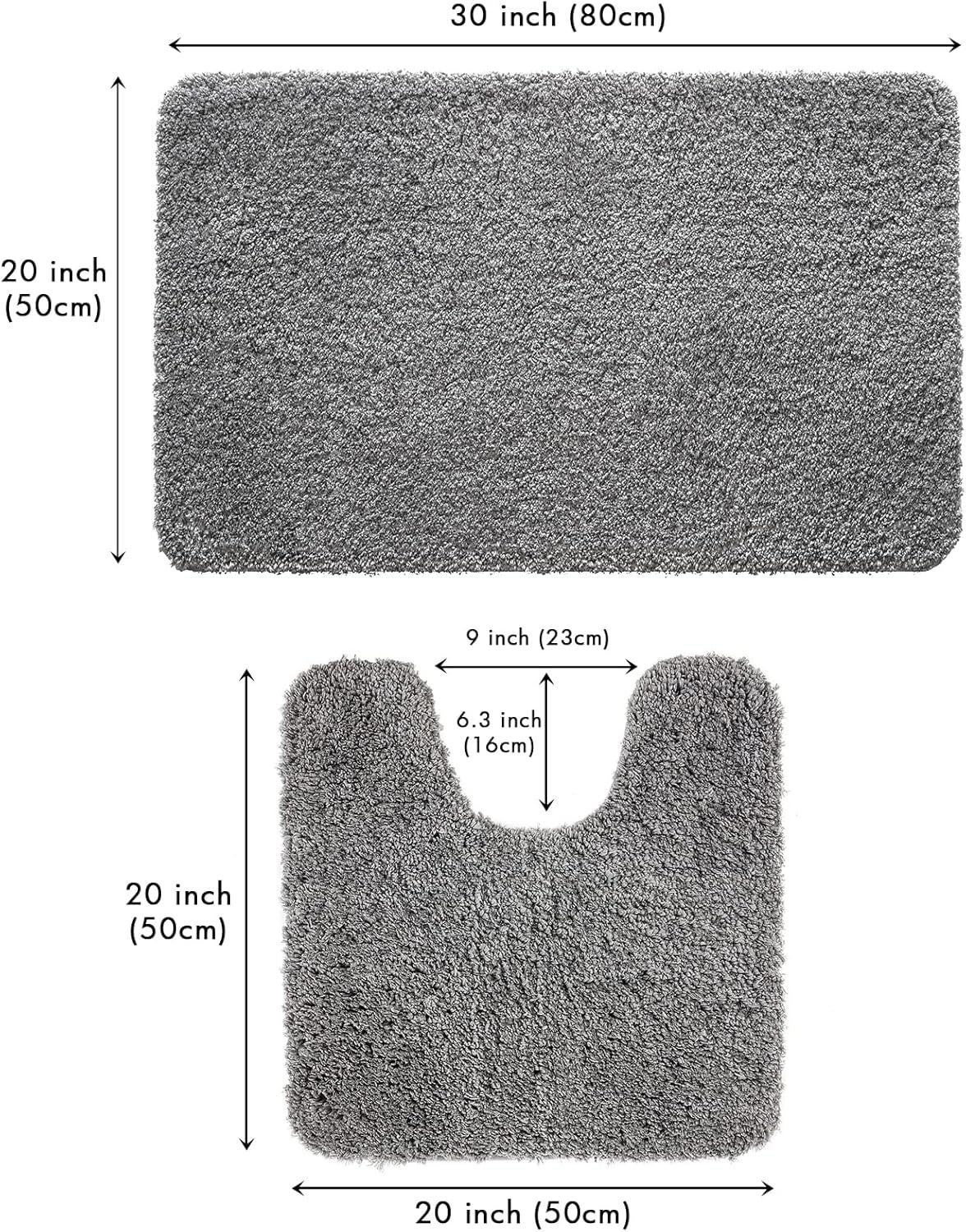 imageMIULEE Pink Bathroom Rugs Sets 2 Piece Including U Shaped Toilet Rug Soft Absorbent Bath Mats with Non Slip Rubber Backside for Bathroom Floor Tub Machine Washable Blush U 20x2420x30Grey