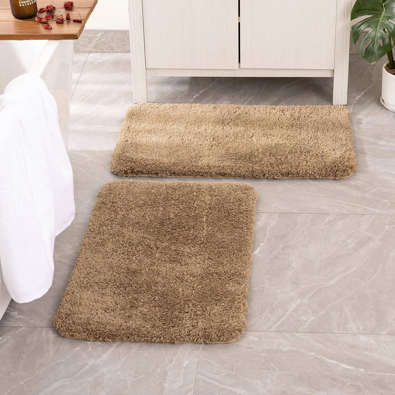 imageMIULEE Pink Bathroom Rugs Sets 2 Piece Including U Shaped Toilet Rug Soft Absorbent Bath Mats with Non Slip Rubber Backside for Bathroom Floor Tub Machine Washable Blush U 20x2420x30Light Brown
