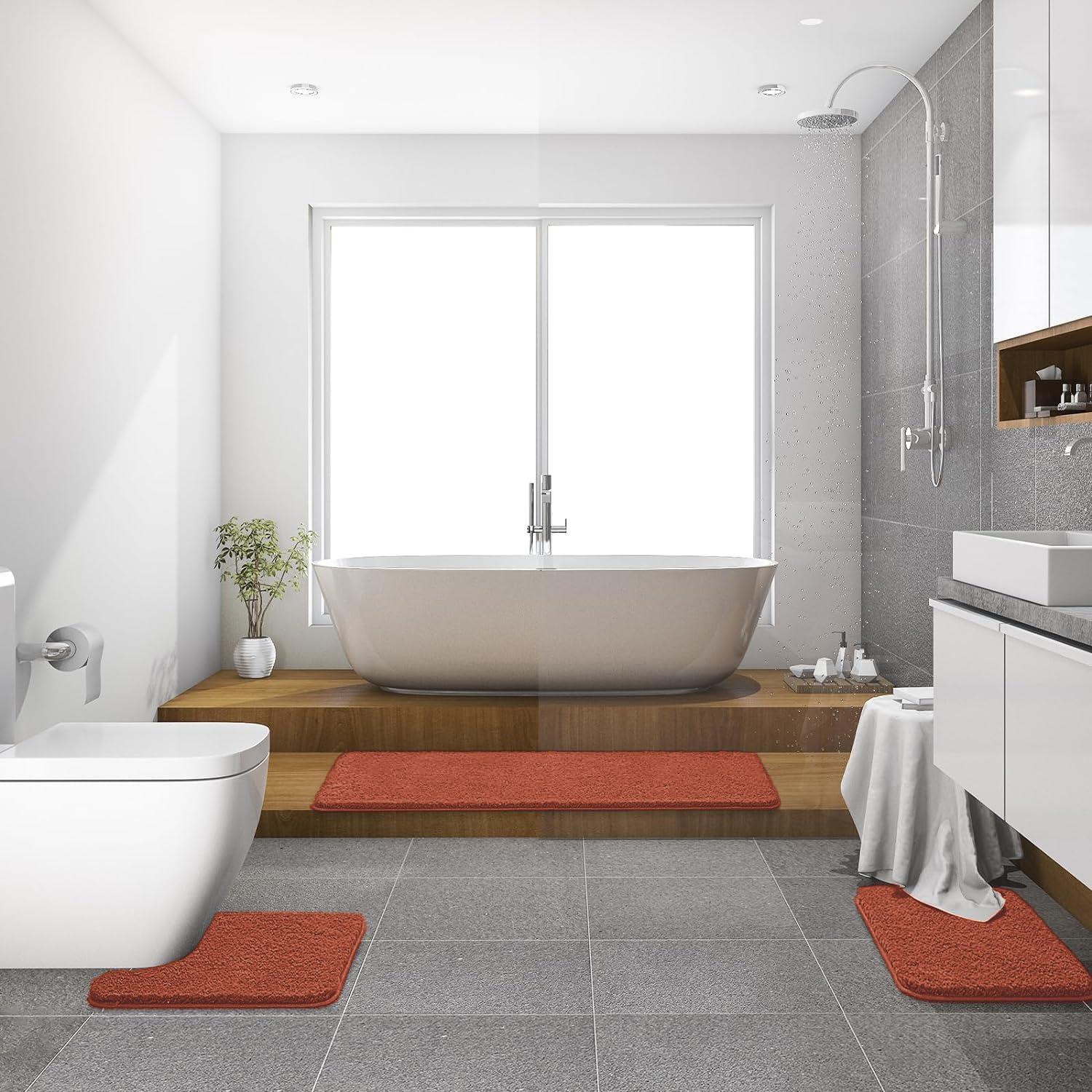 imageMIULEE Pink Bathroom Rugs Sets 2 Piece Including U Shaped Toilet Rug Soft Absorbent Bath Mats with Non Slip Rubber Backside for Bathroom Floor Tub Machine Washable Blush U 20x2420x30Rust
