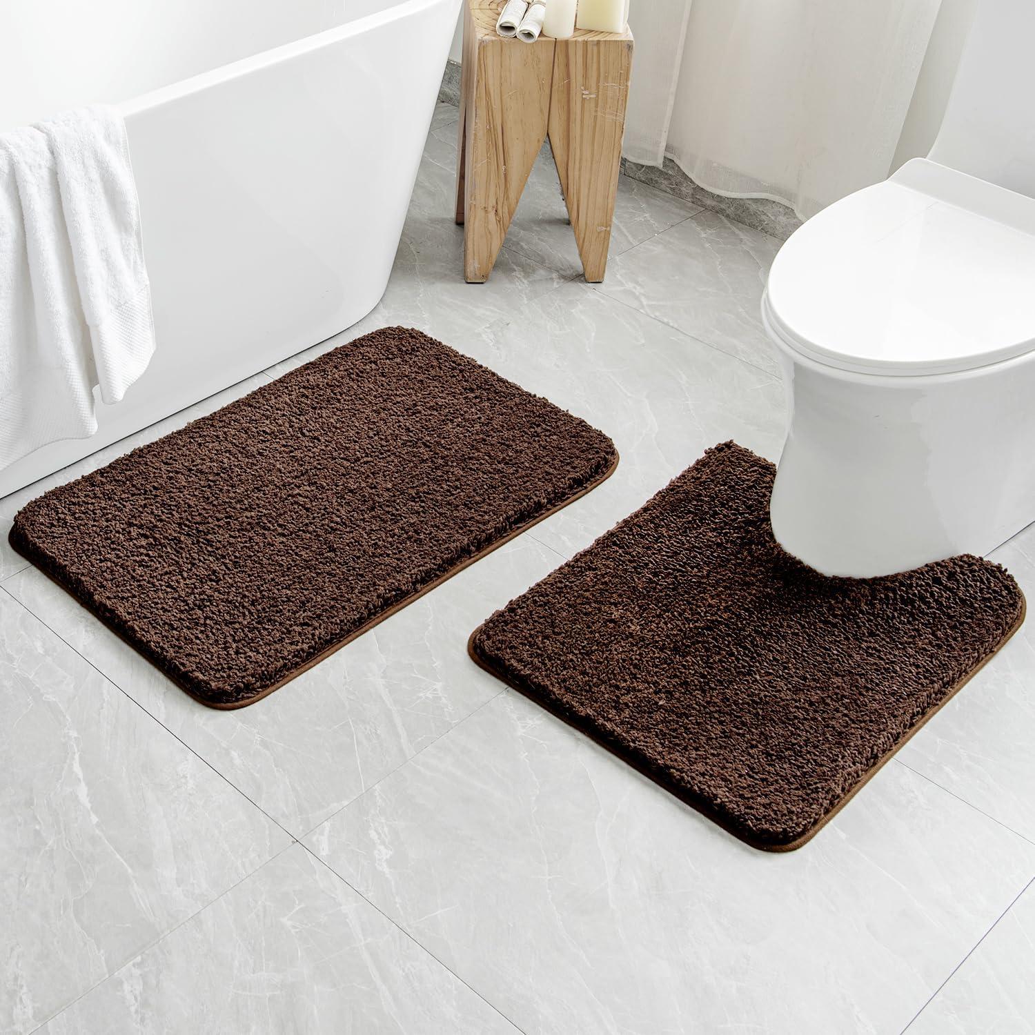 imageMIULEE Pink Bathroom Rugs Sets 2 Piece Including U Shaped Toilet Rug Soft Absorbent Bath Mats with Non Slip Rubber Backside for Bathroom Floor Tub Machine Washable Blush U 20x2420x30Brown