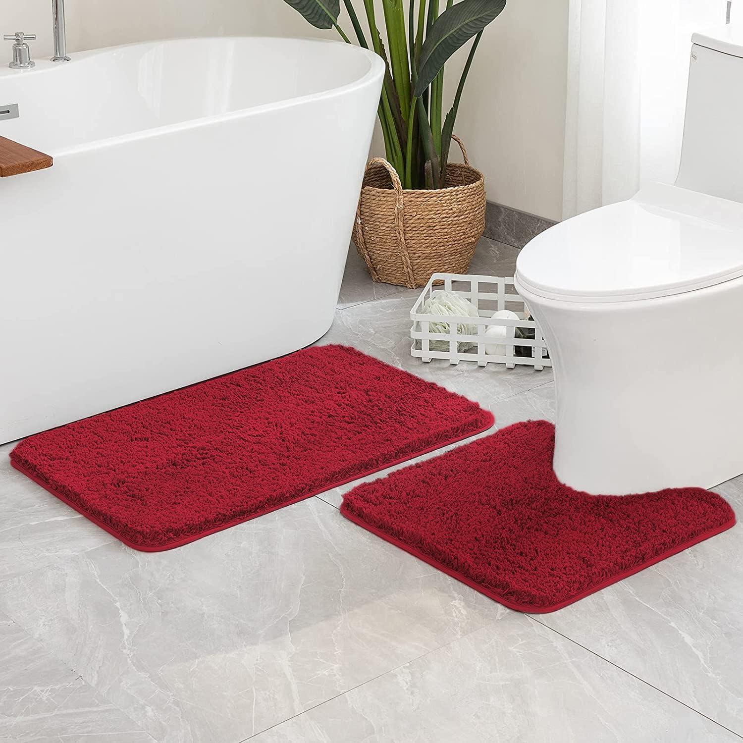 imageMIULEE Pink Bathroom Rugs Sets 2 Piece Including U Shaped Toilet Rug Soft Absorbent Bath Mats with Non Slip Rubber Backside for Bathroom Floor Tub Machine Washable Blush U 20x2420x30Red