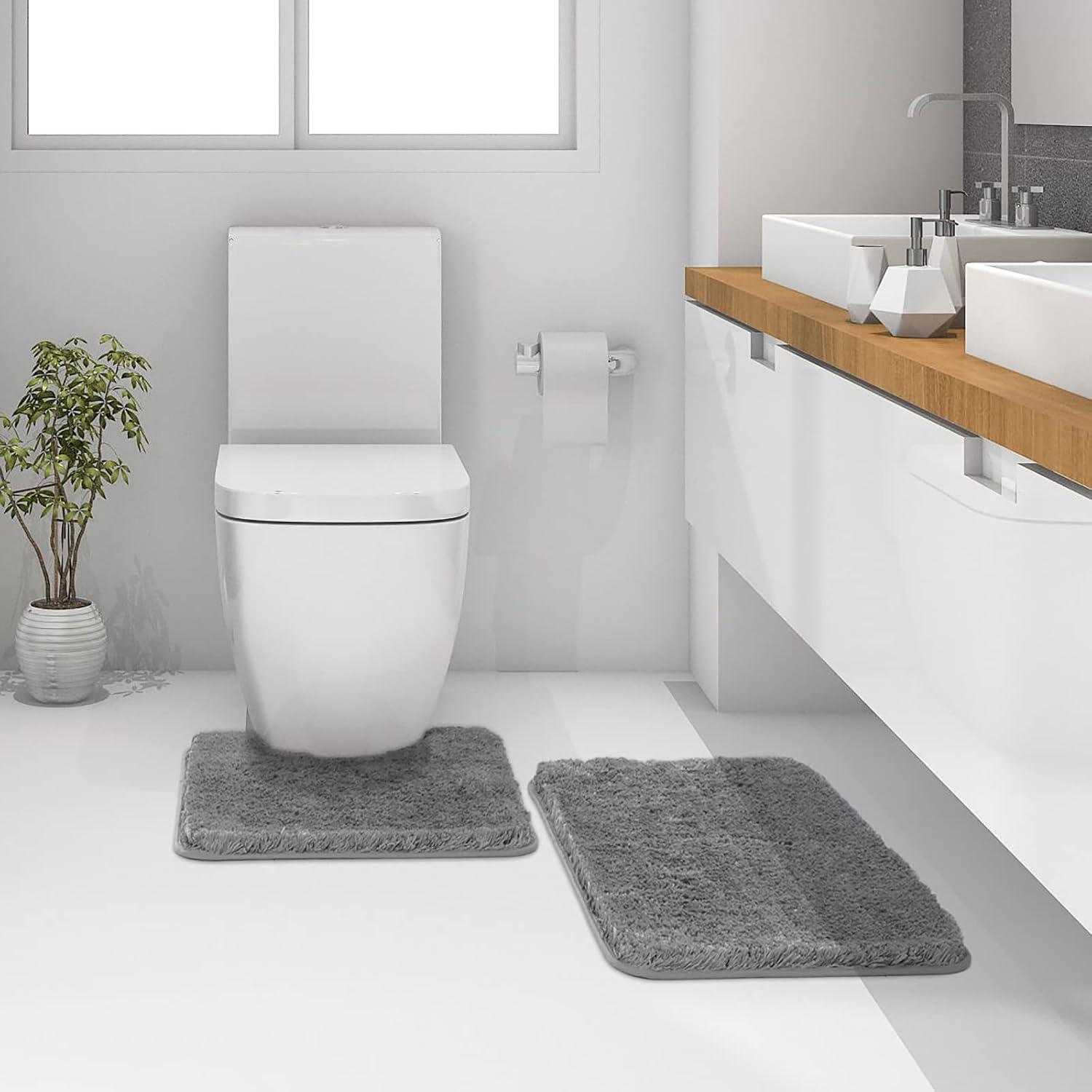 imageMIULEE Pink Bathroom Rugs Sets 2 Piece Including U Shaped Toilet Rug Soft Absorbent Bath Mats with Non Slip Rubber Backside for Bathroom Floor Tub Machine Washable Blush U 20x2420x30Grey