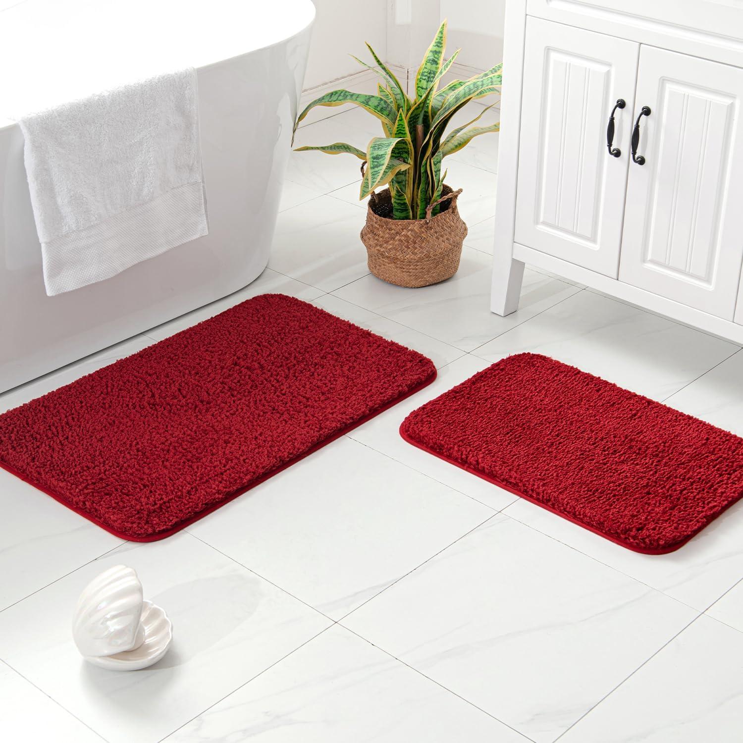 imageMIULEE Pink Bathroom Rugs Sets 2 Piece Including U Shaped Toilet Rug Soft Absorbent Bath Mats with Non Slip Rubber Backside for Bathroom Floor Tub Machine Washable Blush U 20x2420x30Red
