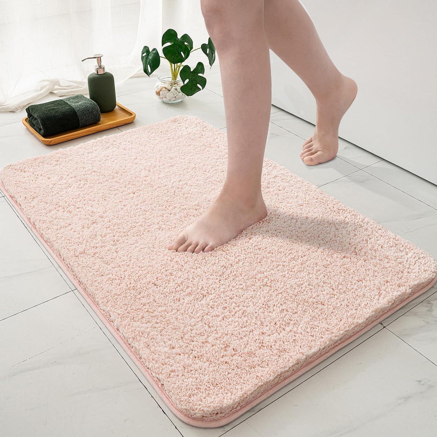 imageMIULEE Pink Bathroom Rugs Sets 2 Piece Including U Shaped Toilet Rug Soft Absorbent Bath Mats with Non Slip Rubber Backside for Bathroom Floor Tub Machine Washable Blush U 20x2420x30Blush