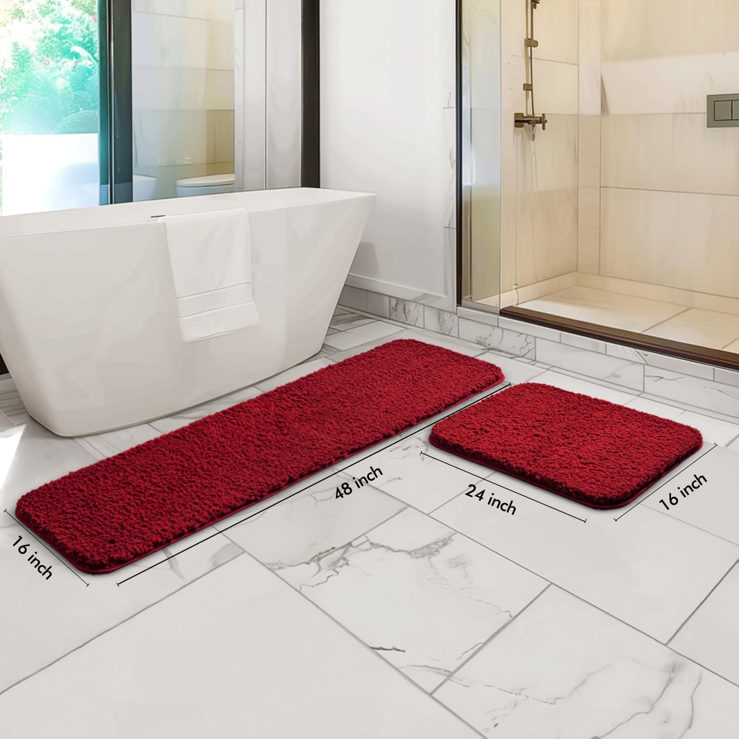 imageMIULEE Pink Bathroom Rugs Sets 2 Piece Including U Shaped Toilet Rug Soft Absorbent Bath Mats with Non Slip Rubber Backside for Bathroom Floor Tub Machine Washable Blush U 20x2420x30Red