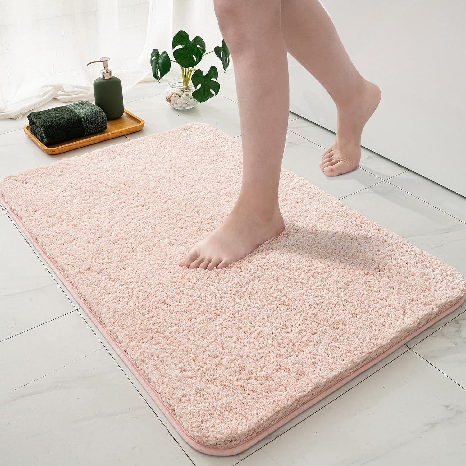 imageMIULEE Pink Bathroom Rugs Sets 2 Piece Including U Shaped Toilet Rug Soft Absorbent Bath Mats with Non Slip Rubber Backside for Bathroom Floor Tub Machine Washable Blush U 20x2420x30Blush