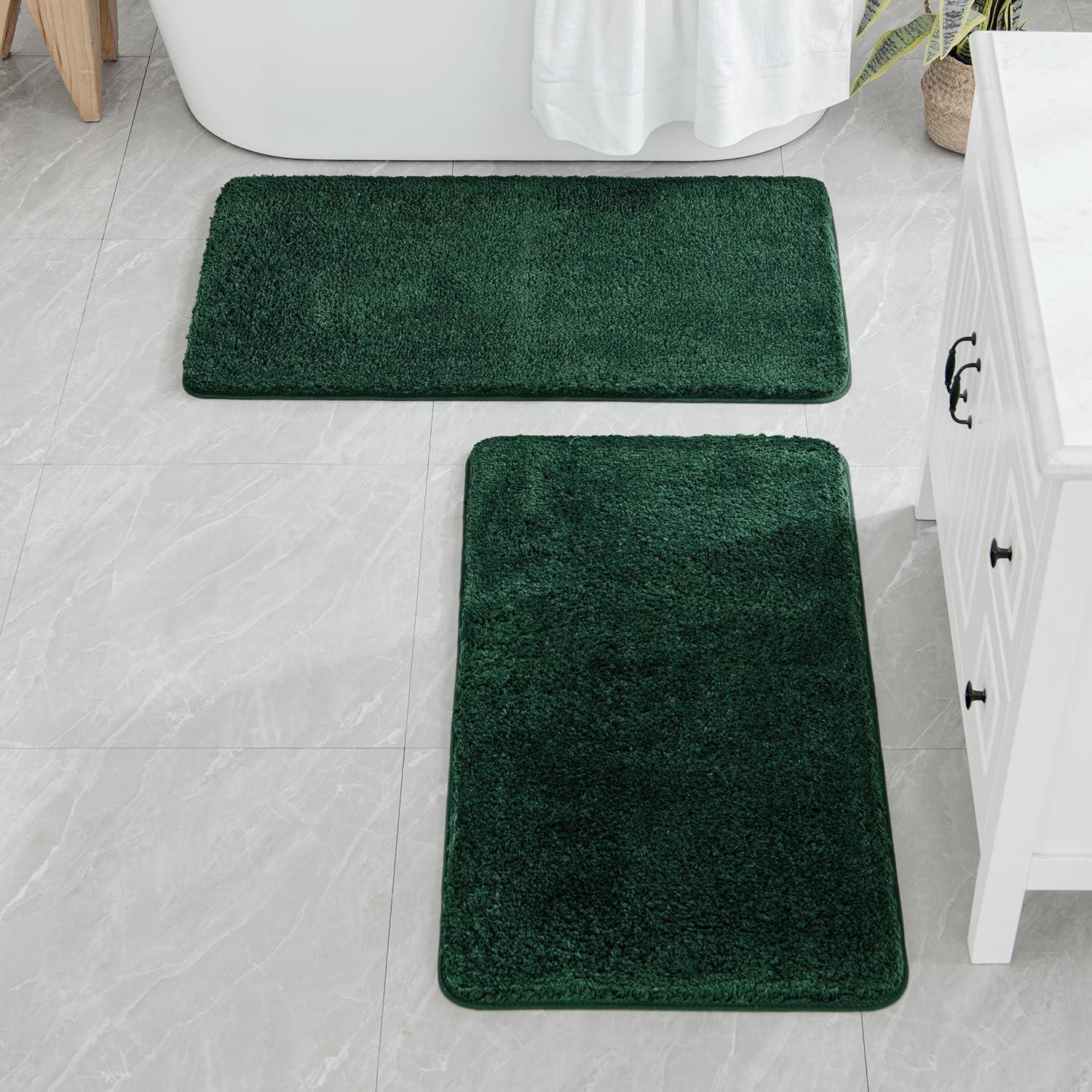 imageMIULEE Pink Bathroom Rugs Sets 2 Piece Including U Shaped Toilet Rug Soft Absorbent Bath Mats with Non Slip Rubber Backside for Bathroom Floor Tub Machine Washable Blush U 20x2420x30Dark Green