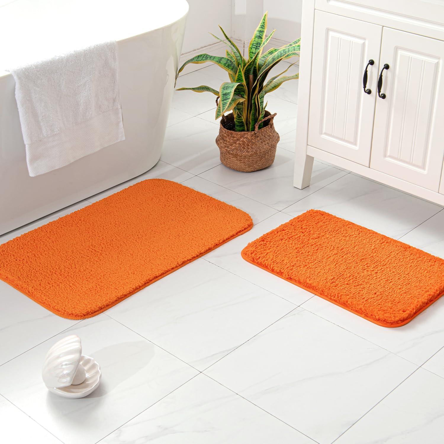 imageMIULEE Pink Bathroom Rugs Sets 2 Piece Including U Shaped Toilet Rug Soft Absorbent Bath Mats with Non Slip Rubber Backside for Bathroom Floor Tub Machine Washable Blush U 20x2420x30Orange