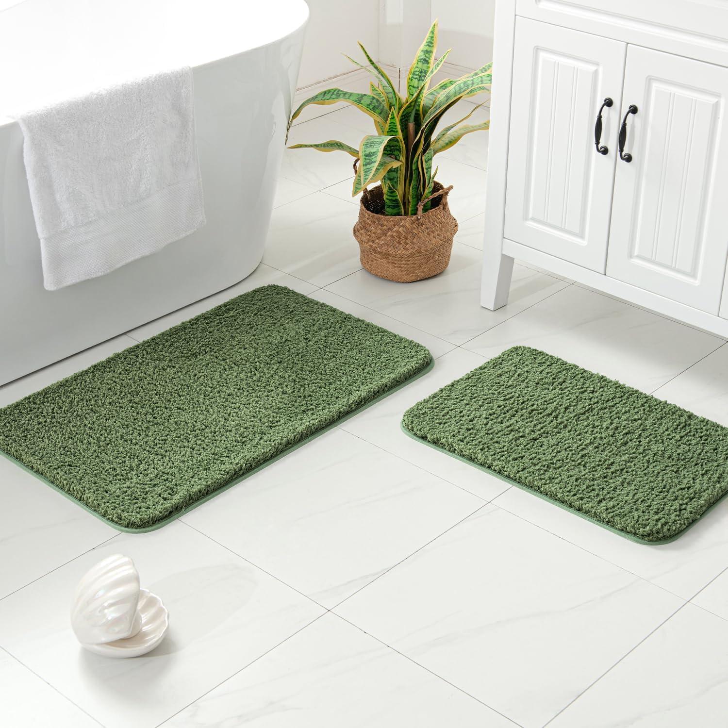 imageMIULEE Pink Bathroom Rugs Sets 2 Piece Including U Shaped Toilet Rug Soft Absorbent Bath Mats with Non Slip Rubber Backside for Bathroom Floor Tub Machine Washable Blush U 20x2420x30Moss Green