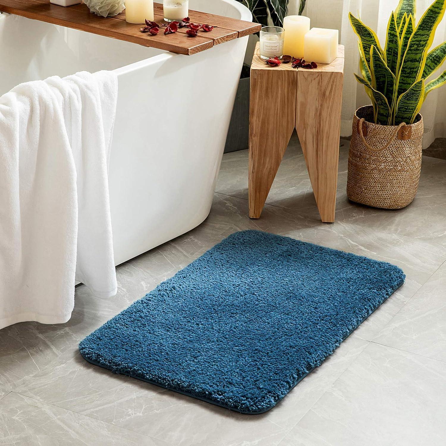 imageMIULEE Pink Bathroom Rugs Sets 2 Piece Including U Shaped Toilet Rug Soft Absorbent Bath Mats with Non Slip Rubber Backside for Bathroom Floor Tub Machine Washable Blush U 20x2420x30Navy Blue