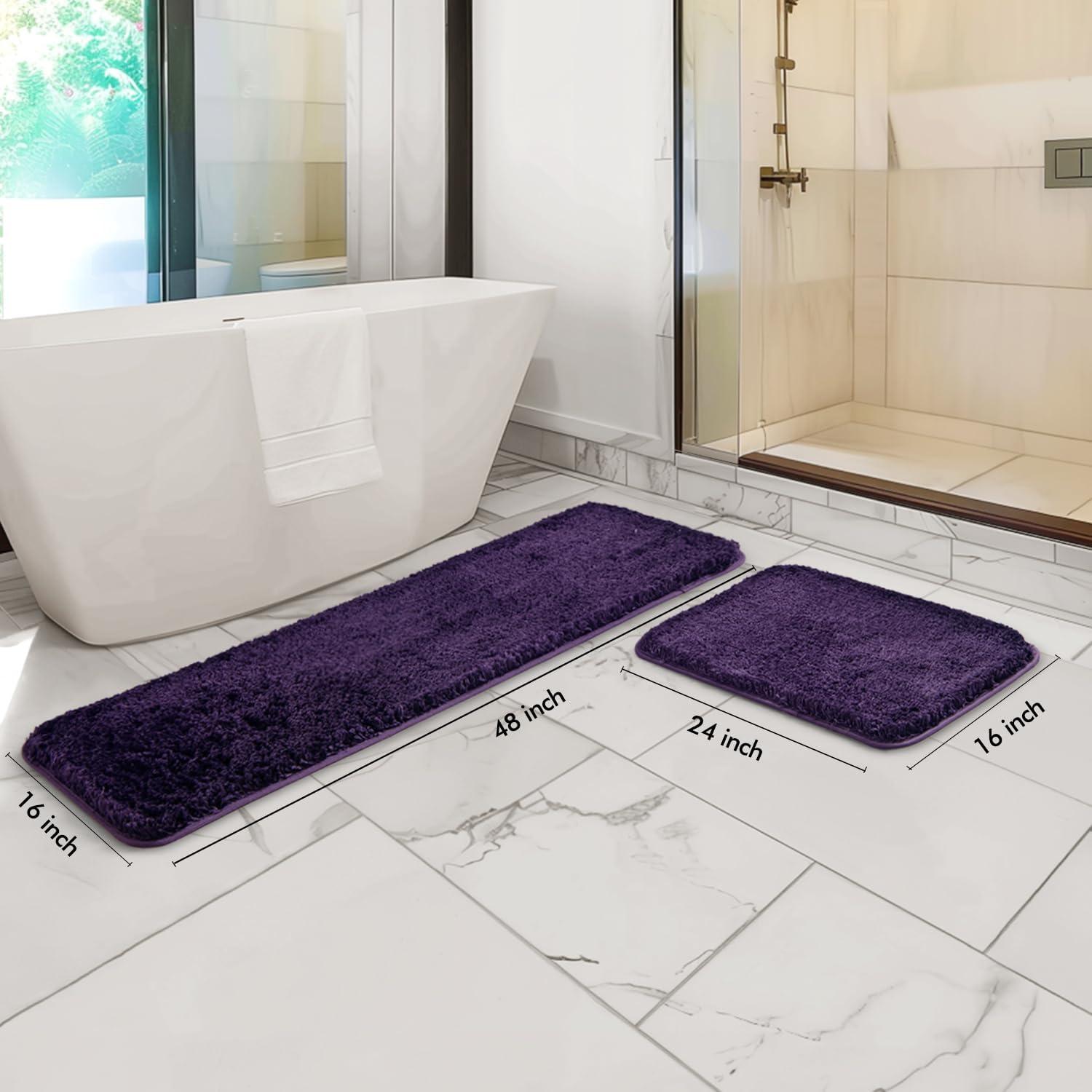 imageMIULEE Pink Bathroom Rugs Sets 2 Piece Including U Shaped Toilet Rug Soft Absorbent Bath Mats with Non Slip Rubber Backside for Bathroom Floor Tub Machine Washable Blush U 20x2420x30Dark Purple