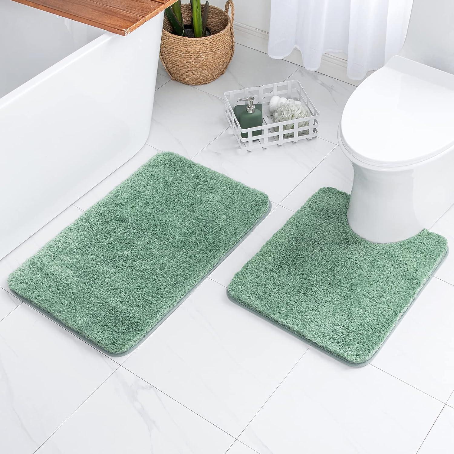 imageMIULEE Pink Bathroom Rugs Sets 2 Piece Including U Shaped Toilet Rug Soft Absorbent Bath Mats with Non Slip Rubber Backside for Bathroom Floor Tub Machine Washable Blush U 20x2420x30Sage Green