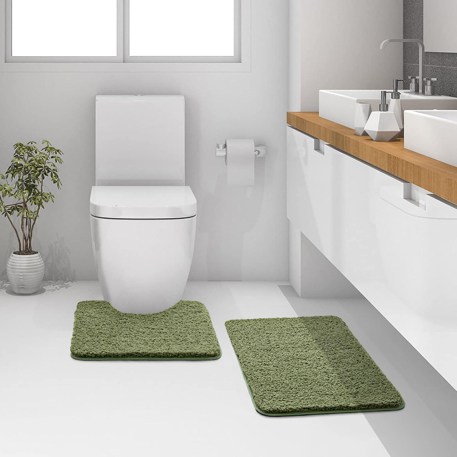 imageMIULEE Pink Bathroom Rugs Sets 2 Piece Including U Shaped Toilet Rug Soft Absorbent Bath Mats with Non Slip Rubber Backside for Bathroom Floor Tub Machine Washable Blush U 20x2420x30Sage