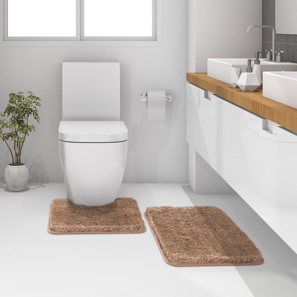 imageMIULEE Pink Bathroom Rugs Sets 2 Piece Including U Shaped Toilet Rug Soft Absorbent Bath Mats with Non Slip Rubber Backside for Bathroom Floor Tub Machine Washable Blush U 20x2420x30Light Brown
