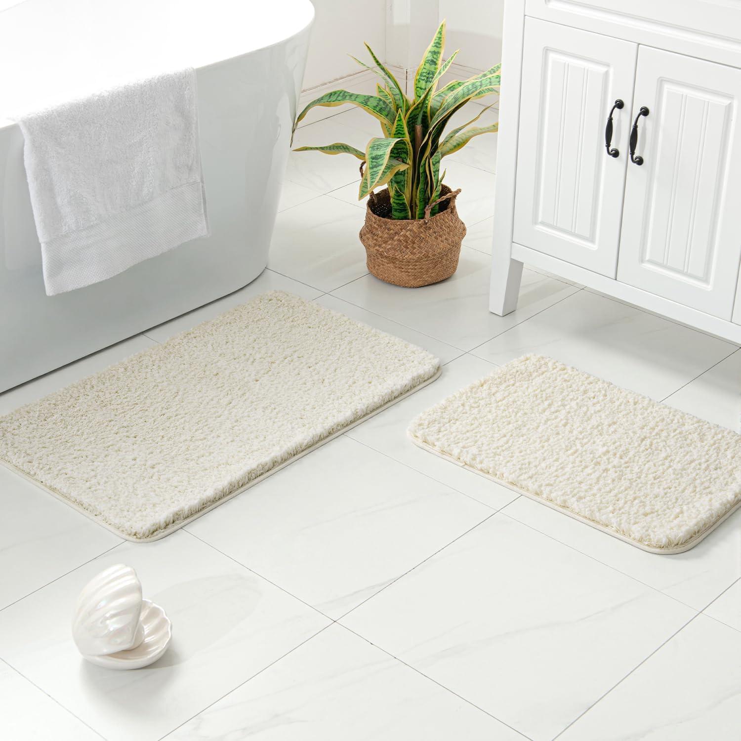 imageMIULEE Pink Bathroom Rugs Sets 2 Piece Including U Shaped Toilet Rug Soft Absorbent Bath Mats with Non Slip Rubber Backside for Bathroom Floor Tub Machine Washable Blush U 20x2420x30Ivory