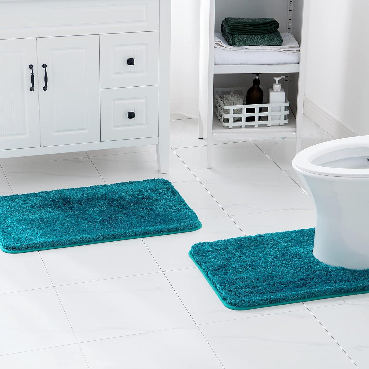 imageMIULEE Pink Bathroom Rugs Sets 2 Piece Including U Shaped Toilet Rug Soft Absorbent Bath Mats with Non Slip Rubber Backside for Bathroom Floor Tub Machine Washable Blush U 20x2420x30Teal