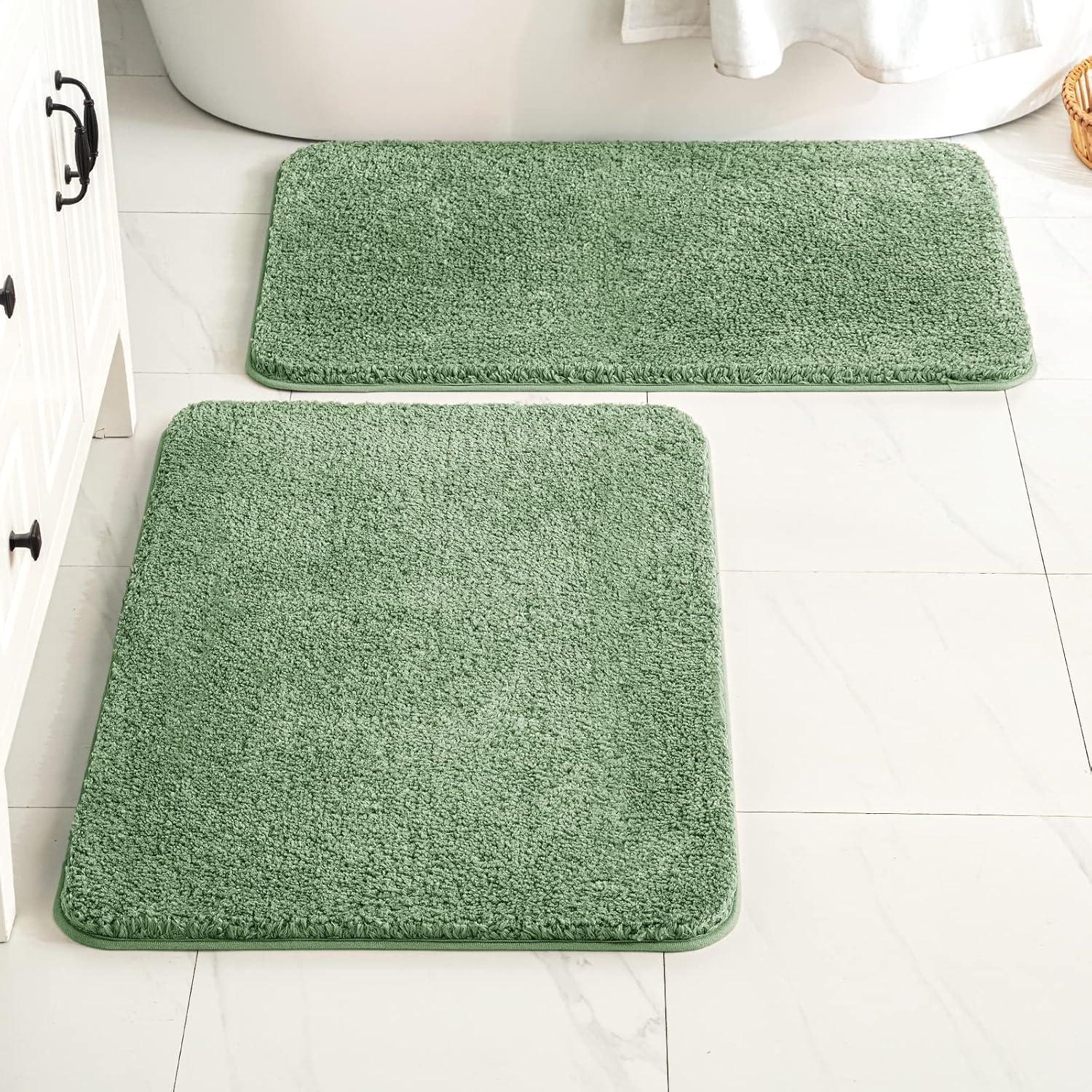 imageMIULEE Pink Bathroom Rugs Sets 2 Piece Including U Shaped Toilet Rug Soft Absorbent Bath Mats with Non Slip Rubber Backside for Bathroom Floor Tub Machine Washable Blush U 20x2420x30Sage Green
