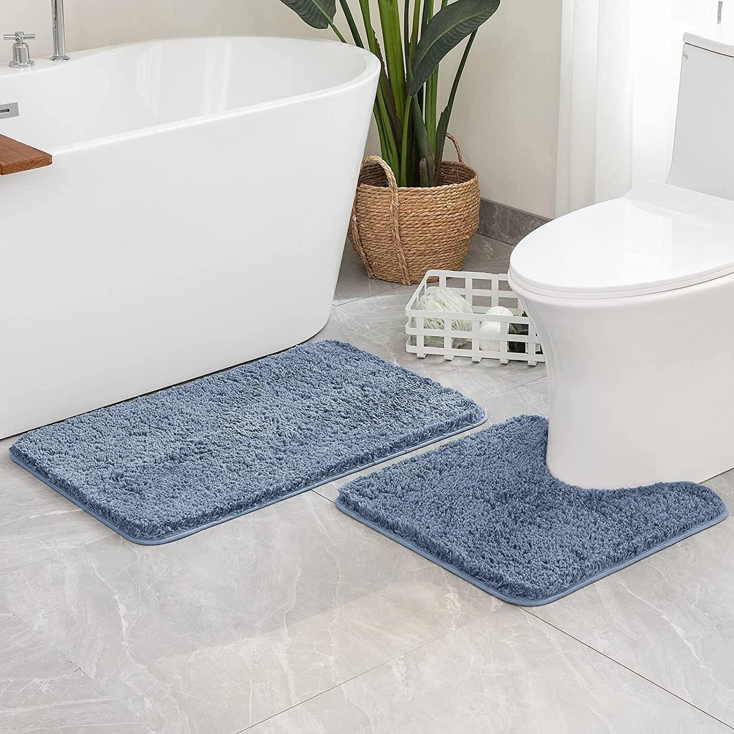 imageMIULEE Pink Bathroom Rugs Sets 2 Piece Including U Shaped Toilet Rug Soft Absorbent Bath Mats with Non Slip Rubber Backside for Bathroom Floor Tub Machine Washable Blush U 20x2420x30Dusty Blue