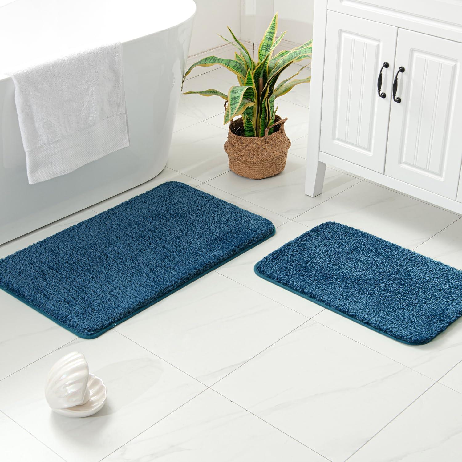 imageMIULEE Pink Bathroom Rugs Sets 2 Piece Including U Shaped Toilet Rug Soft Absorbent Bath Mats with Non Slip Rubber Backside for Bathroom Floor Tub Machine Washable Blush U 20x2420x30Navy Blue