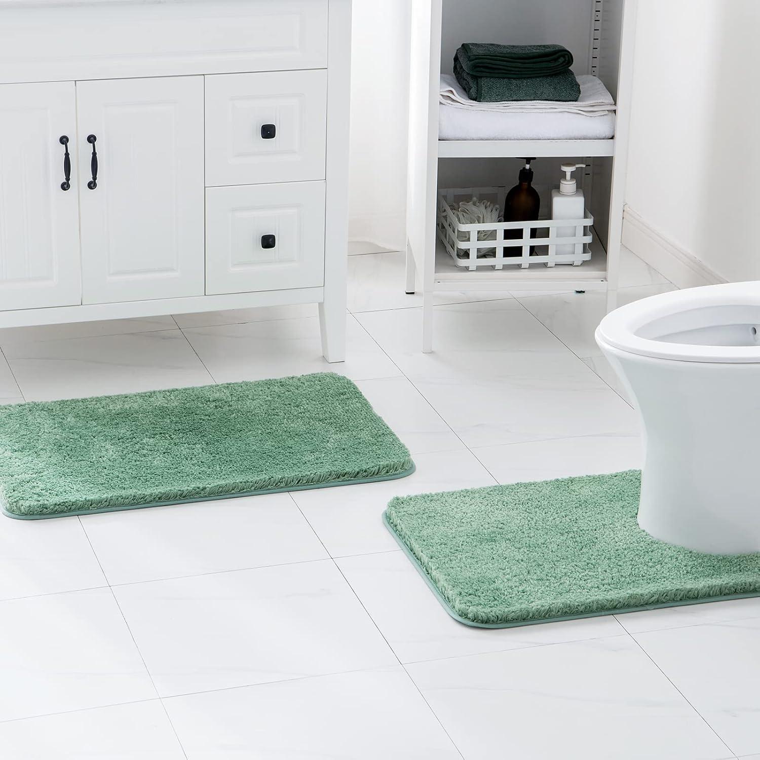 imageMIULEE Pink Bathroom Rugs Sets 2 Piece Including U Shaped Toilet Rug Soft Absorbent Bath Mats with Non Slip Rubber Backside for Bathroom Floor Tub Machine Washable Blush U 20x2420x30Sage Green