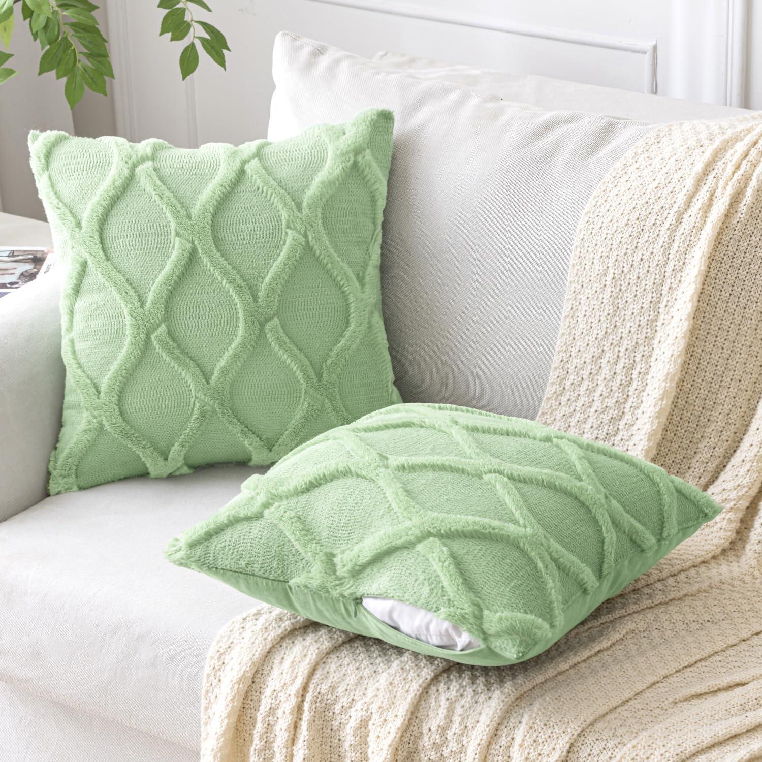 imageMIULEE Spring Decorative Throw Pillow Covers Hot Pink 20x20 Inch Set of 2 Soft Plush Faux Wool Couch Cushion Covers Farmhouse Throw Pillows for Couch Bed Sofa Living RoomSage Green