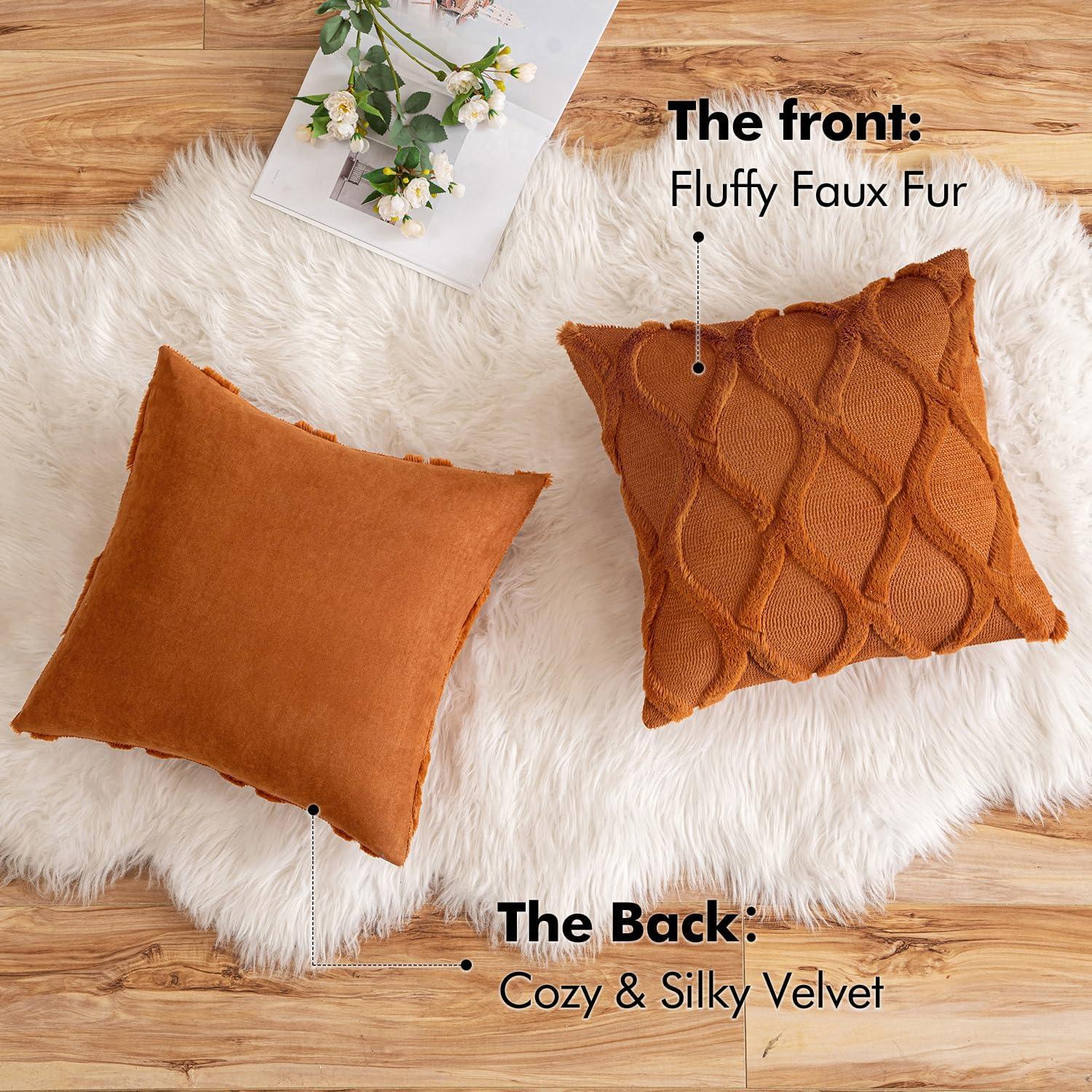 imageMIULEE Spring Decorative Throw Pillow Covers Hot Pink 20x20 Inch Set of 2 Soft Plush Faux Wool Couch Cushion Covers Farmhouse Throw Pillows for Couch Bed Sofa Living RoomDark Rust